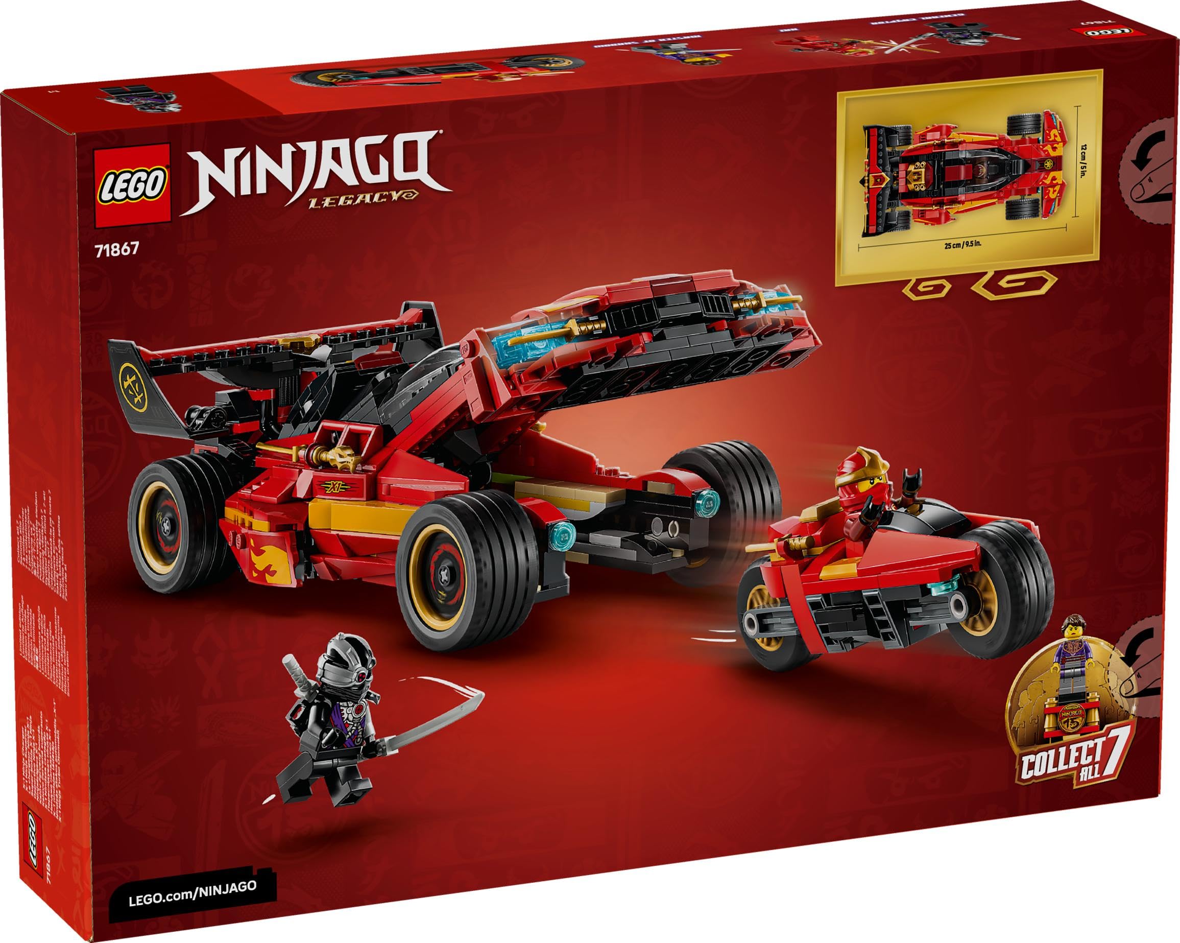 LEGO NINJAGO Super-Bolide Ninja X-1-15° Anniversario - Modello Auto da Corsa con Moto Giocattolo e 3 Minifigure tra cui Kai - Regalo Nostalgico per Ragazzi da 14 Anni in su e per i Fan Adulti 71867