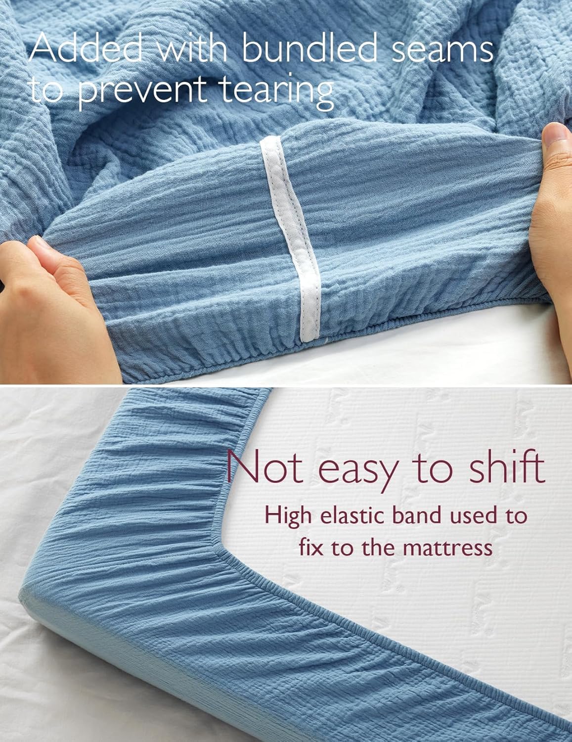 Momcozy Muslin Standard Fitted Crib Sheets, 52"x28", 2 Pack Soft Breathable Natural Cotton Baby Mattress Sheet, 360° Mattress Wrapping No Slip Boys Girls Neutral Toddler Bed Sheet, Grey Blue
