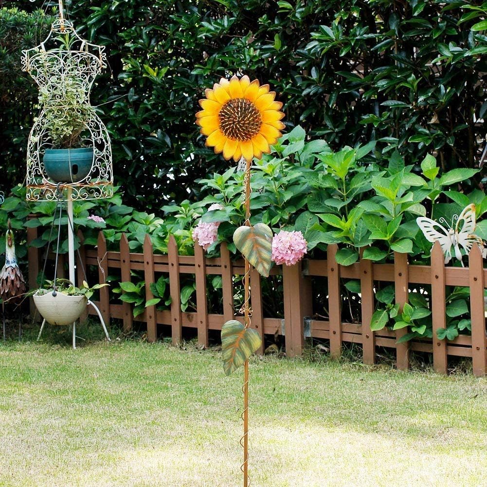Vintage Metal Sunflower Garden Stake Metal Garden Yard Lawn Patio Decor Sunflower Decoration Outdoor 39''