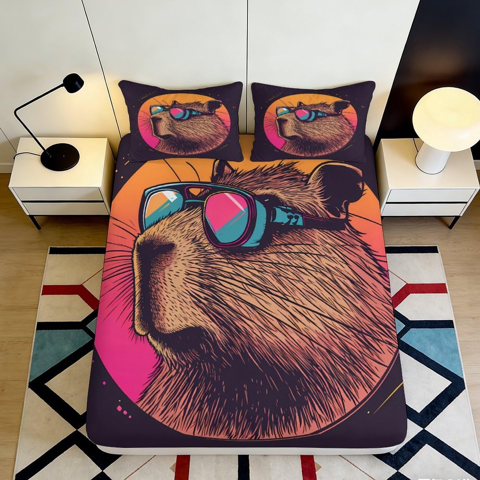 Pnayamiorkfel Style-9 3D Printed Cool Capybara Fitted Sheet Microfiber Soft Breathable Funky Sunglasses Mattress Cover Bedroom Decor 90X200x25cm