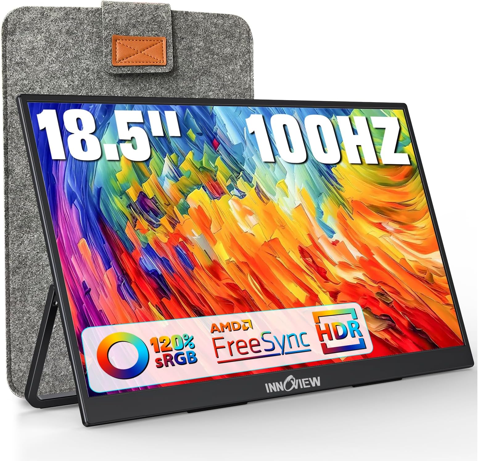 18.5 inch 1080P FHD IPS Portable Monitor, 100HZ, 120% sRGB, USB C HDMI HDR, Black, Monitor