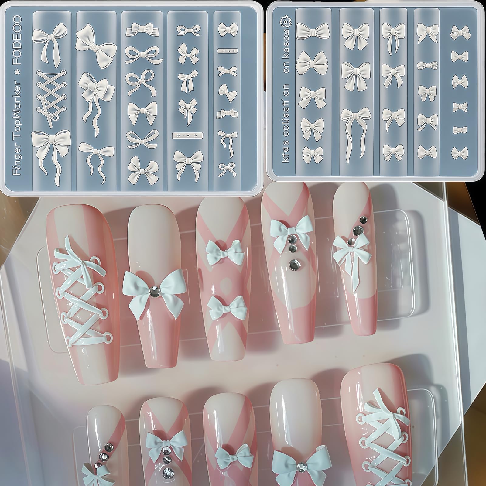 Silicone Nail Molds Tools, Nail Art Tool, Bow Silicone Nail Art Molds for Women, Nail Design Manicure Template for Nail Art Beginners and Enthusiasts, Nail Charm 2 Molds 48 Pcs