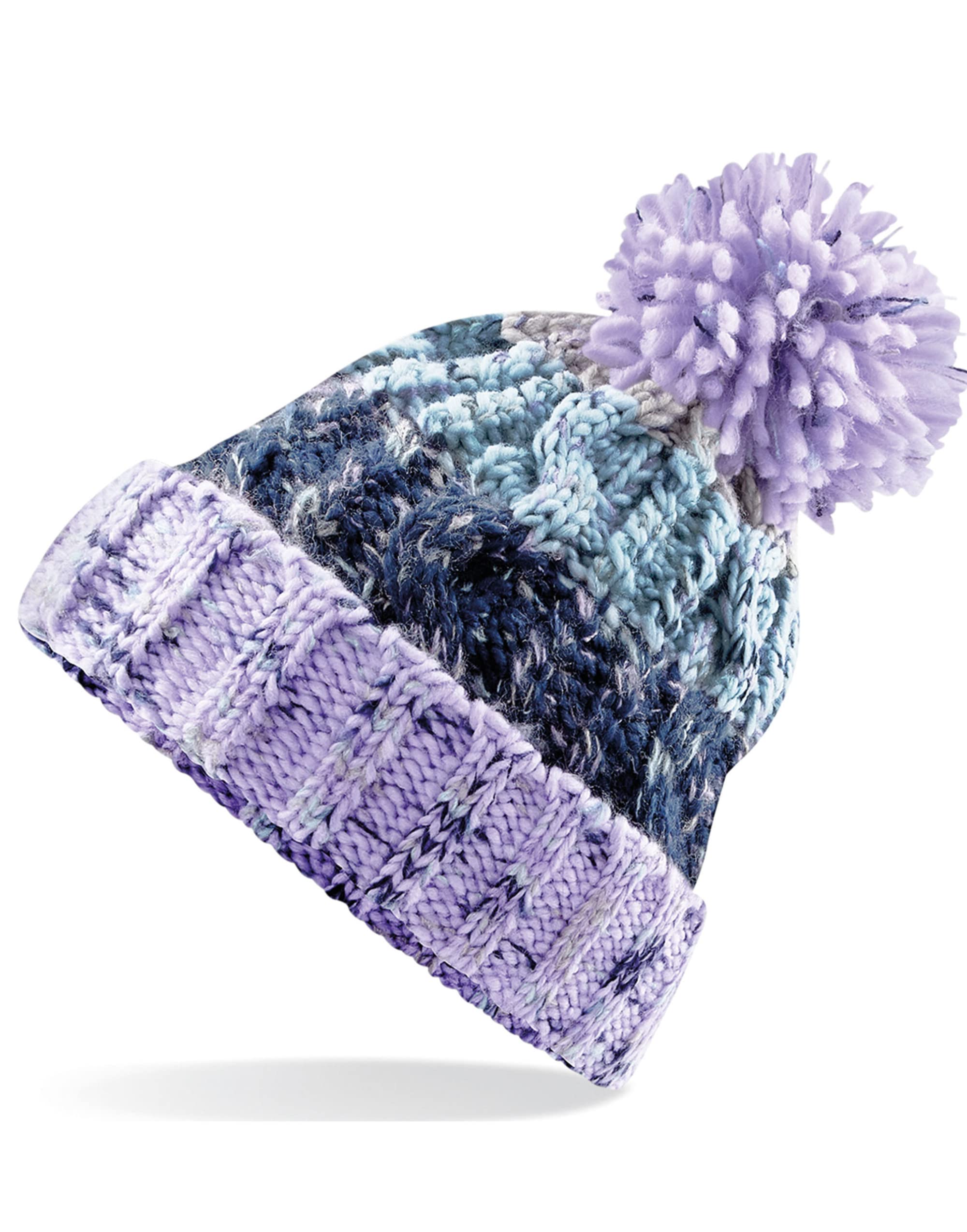 Aremie Women's Lavender Fizz Cable Knitted Bobble Hat, Mens Beanie Hat, Warm Winter Pom Pom Wooly Cap, Lilac, Lavender, Purple, Blue, Multicolour