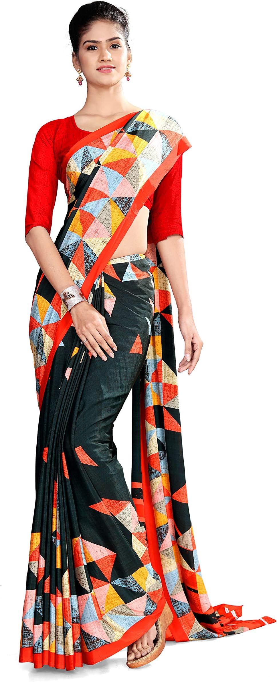 Uniform Sarees Corp Women's Silk & Crepe Uniform Saree With Blouse Piece