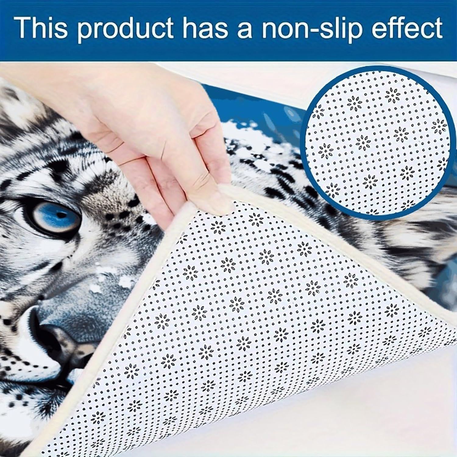 Blue Eyed Snow Leopard 3-Piece Kitchen Rug Indoor Door Mat | Non-Slip Kitchen Mat for Profile Absorbent, Moisture-Wicking and Breathable for Bathroom Laundry Room Bedroom Home Decor