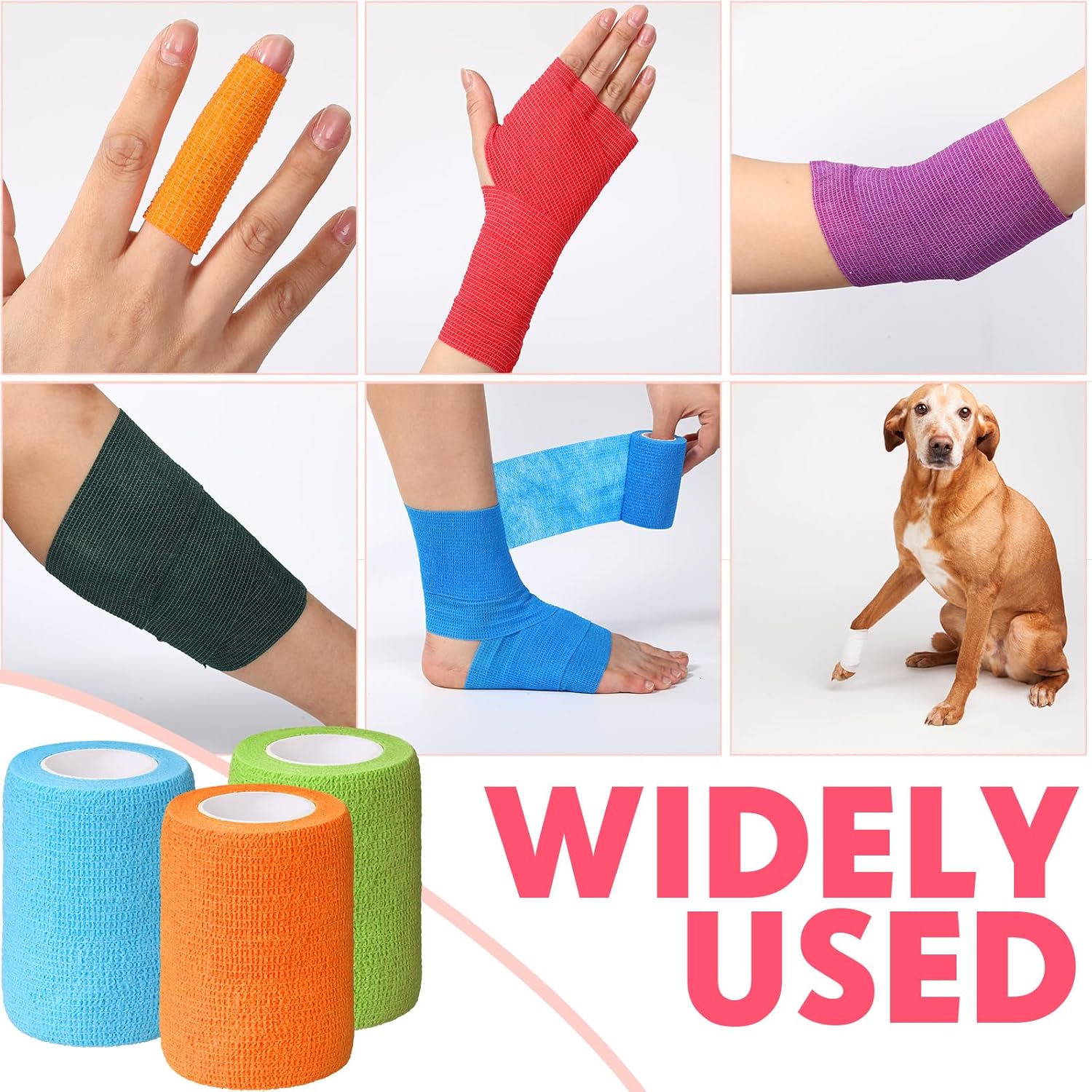 Treela 64 Pack 3" x 5 Yards Self Adhesive Cohesive Bandage Wraps, Elastic Breathable Athletic Tape, Flexible Self Adherent Bandage Rolls for Wrist, Ankle, Fingers, Sports & Pets (Multicolor) - Image 3