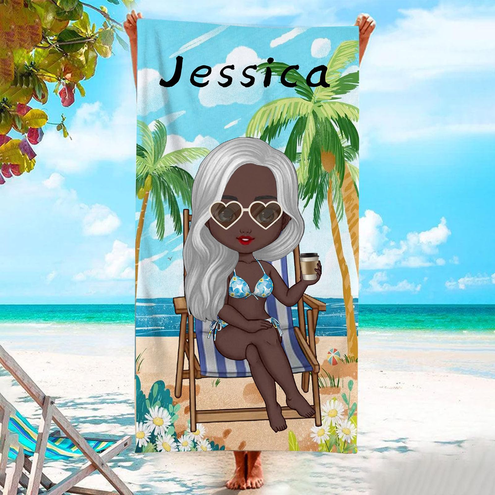 SHROUDEX Personalised Beach Towel With Name, Personalised Anime Girl Towel, Bath Towel with Name, Microfibre Beach Towel, Large 80 x 160 cm, for Beach (A, 80 x 160 cm)