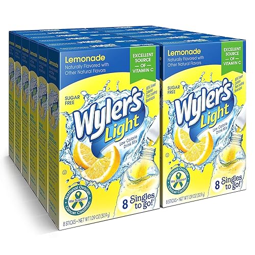 Wylers Light Singles To Go - Paquetes individuales de polvo mezcla de bebida de agua limonada 12 cajas 8 porciones por caja 96 porciones en total
