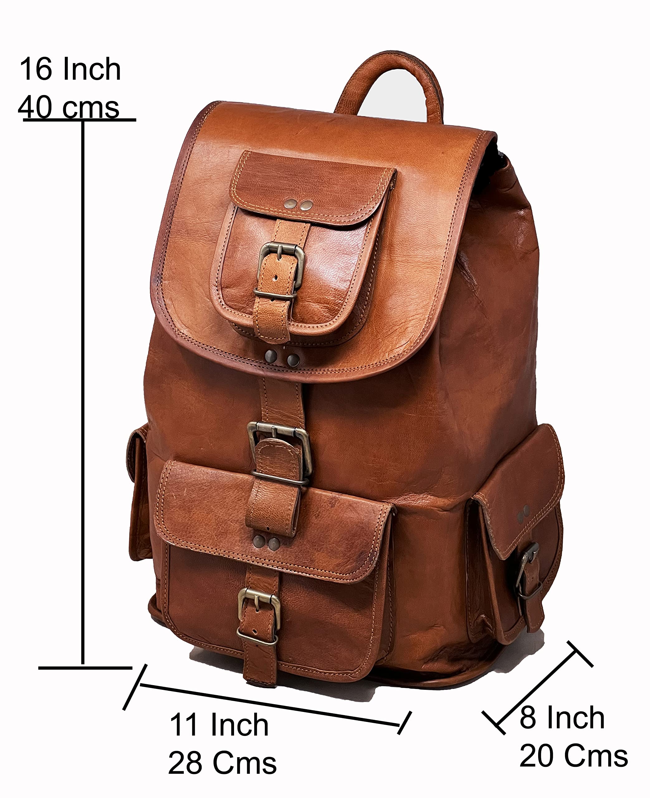 Jaald 40 Cm Leder Rucksack Schulrucksack Kurierrucksack Fahrradrucksack echtLeder Wasserdicht für Reise Outdoor Wandern Schule Geschenk Laptop Damen Herren Vintage Leather backpack OutdoorRucksack