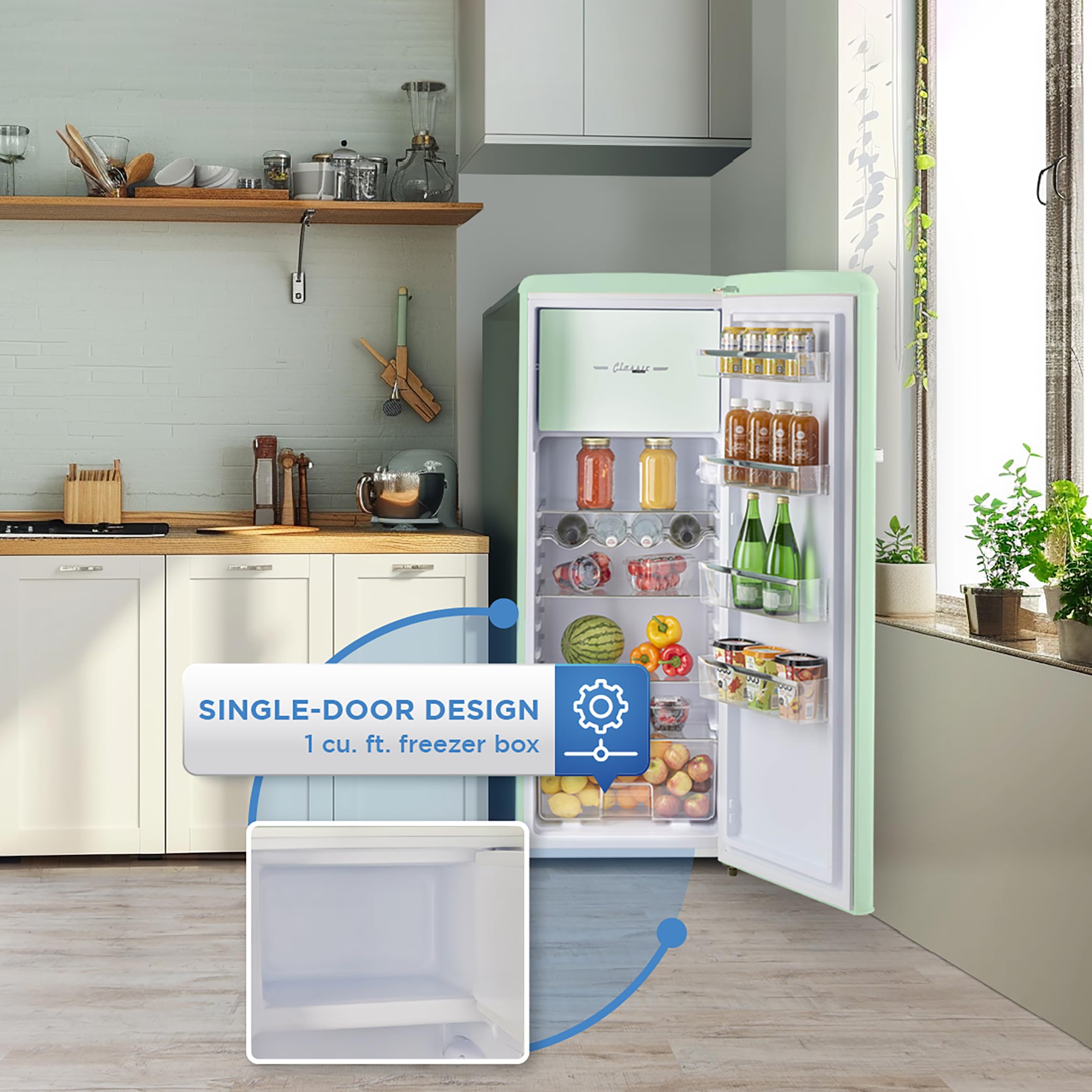 Unique Appliances Classic Retro Refrigerator With Freezer, 8 Cu./Ft. Storage Capacity, Energy Certified Apartment Fridge With Freezer, Ac Refrigerator, Summer Mint Green on Fridge.com - View 5