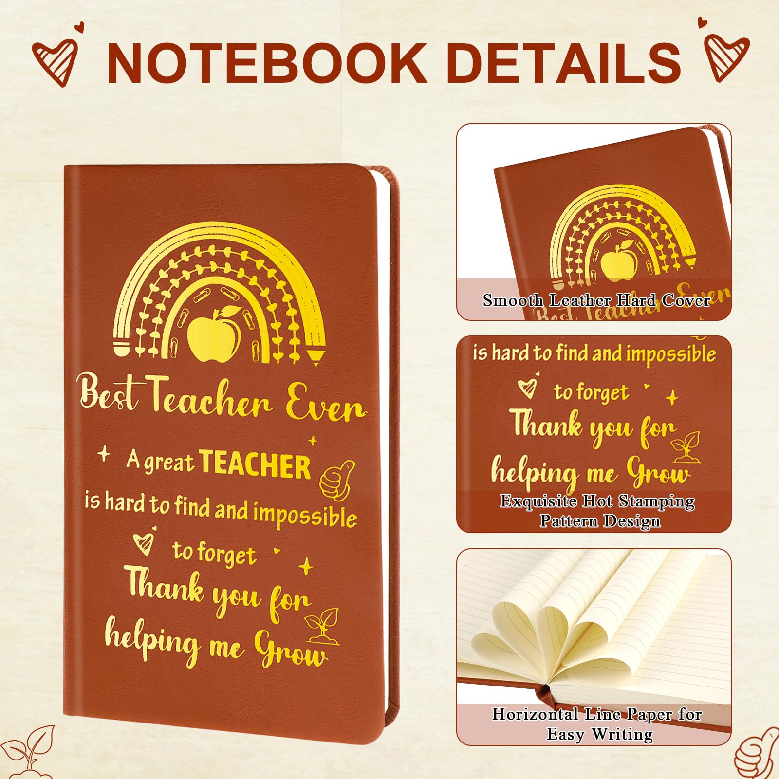 HOWAF Thank You Teacher Gifts for Women Men Teacher Notebook Gift Notebook, Travel Diary Journal & Ballpoint Pens - Image 3