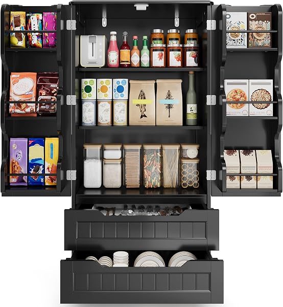 Gizoon Kitchen Pantry Storage Cabinet with Drawers Freestanding Bathroom Storage Cabinets with Doors and Shelves
