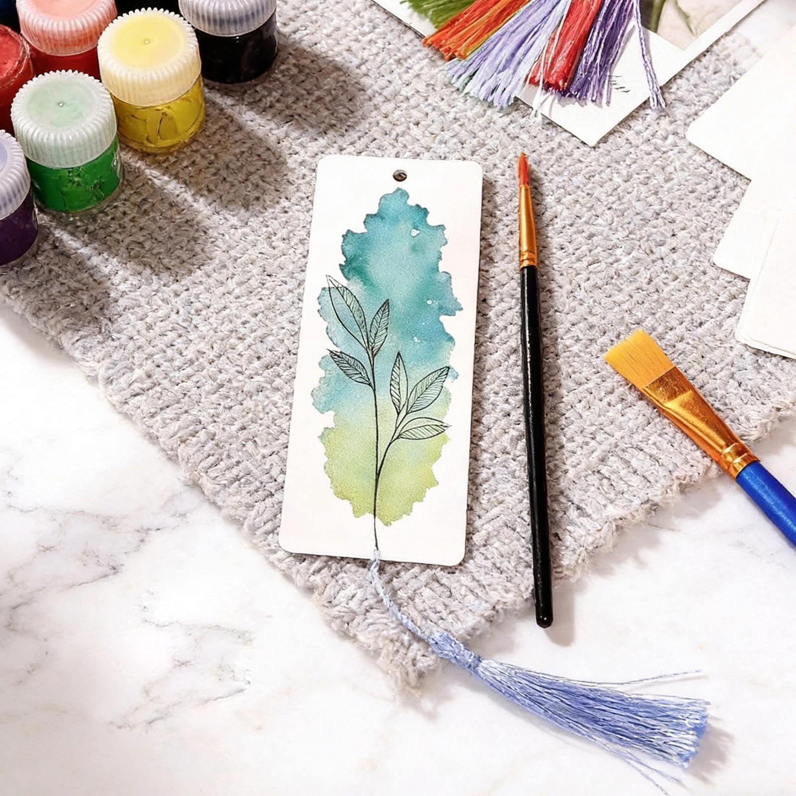 Marcapaginas Papel Personalizado 14x4.9 cm con Agujero Borlas 90 Piezas (Blanco)