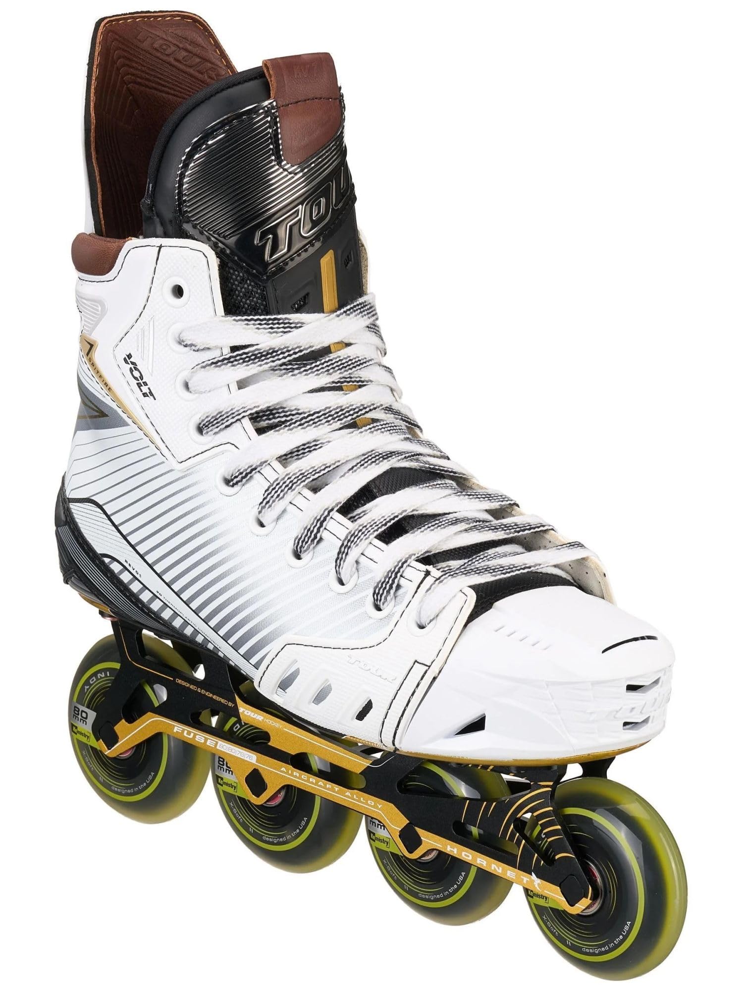 TOUR Rollhockey Schlittschuhe Volt Spitfire (Weiß/Gold, 9.5 = EU 45)
