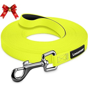 Recall Lead For Dogs Robust Training Lead with Storage Bag Hand Strap and D Ring Lobster Clasp 3 m / 5 m / 10 m / 15 m / 20 m / 25 m / 30 m Black and Neon Yellow