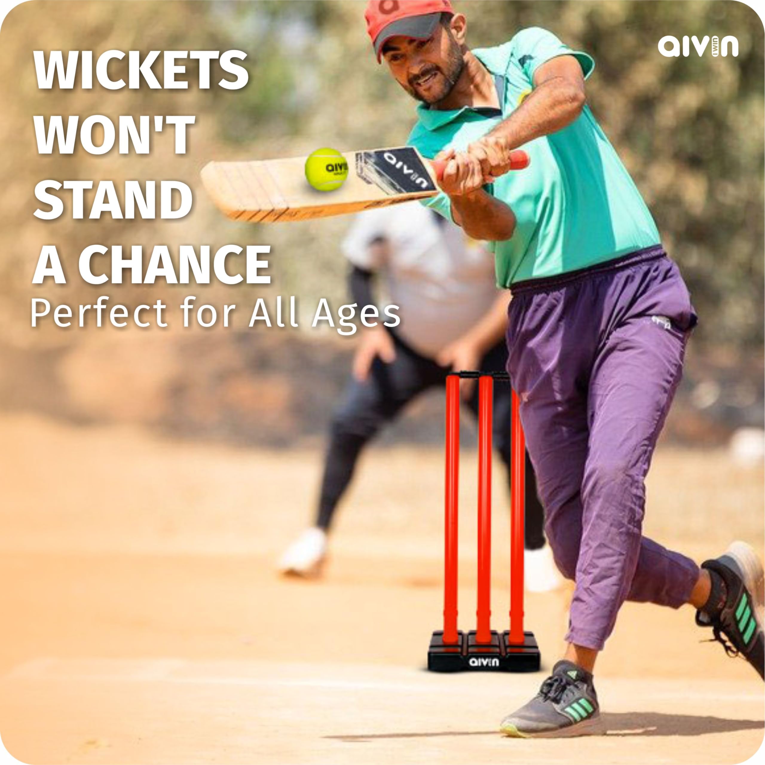 Aivin Bowled Cricket Stumps Set (3 Stumps + 2 Bails + 1 Stand) (Red) 1