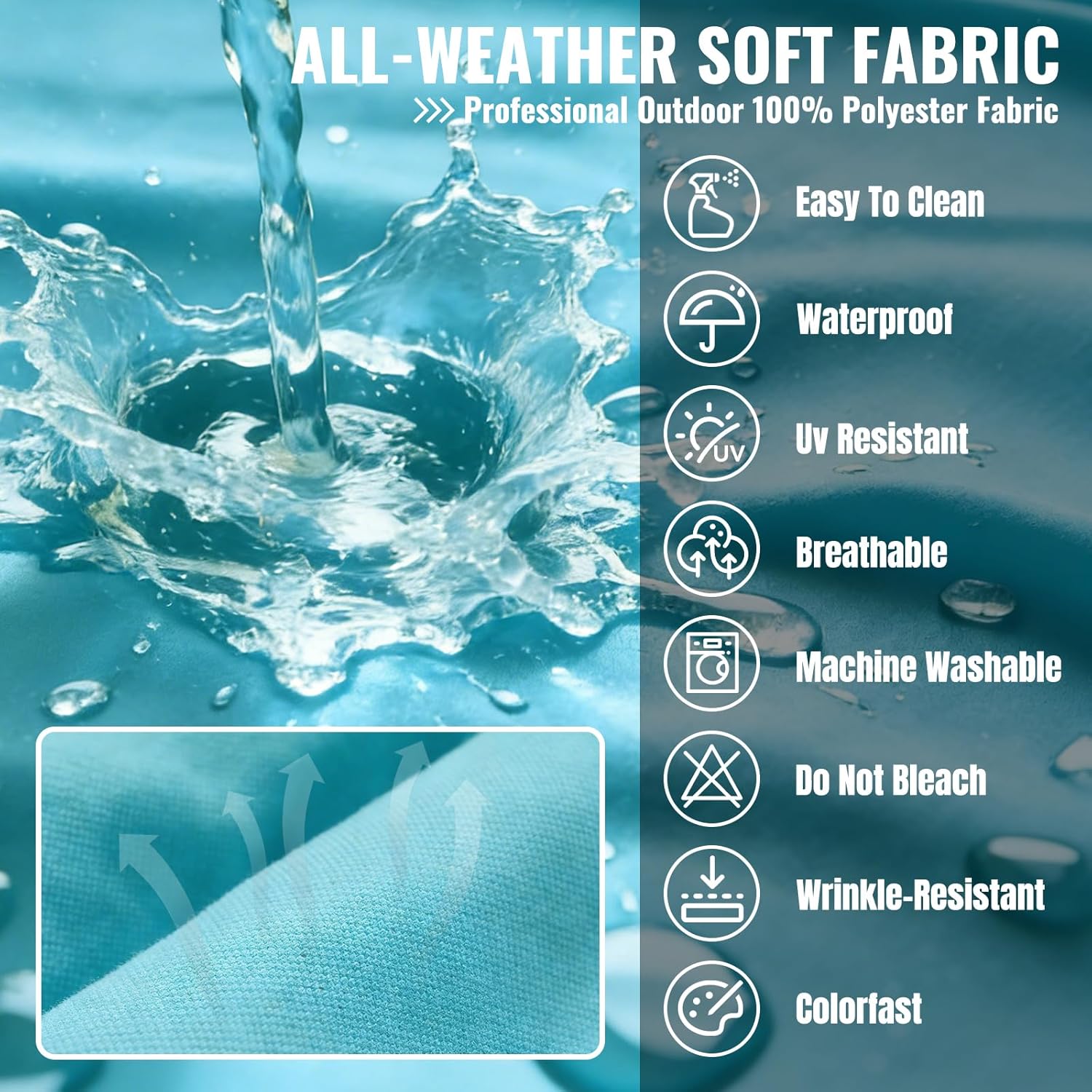 14pcs Outdoor Patio Furniture Cushion Covers, Waterproof & Sun-Resistant Zippered,Fit for Patio Furniture Sectional Sofas and Wicker Rocking Chairs,3 Sizes,Lake Blue,Covers Only