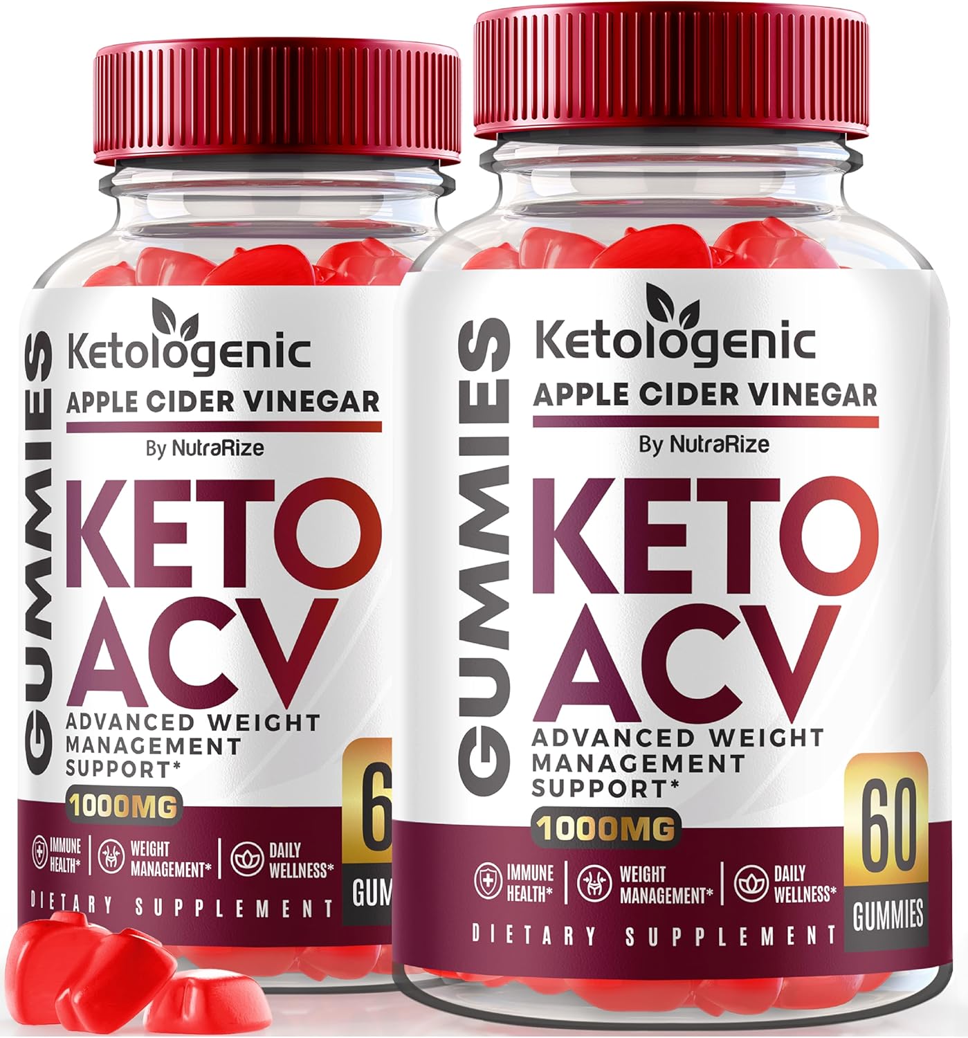 NutraRize (Pack of 2 Ketologenic Keto ACV Gummies Advanced Weight Loss, Ketologenic Detox Formula, Apple Cider Vinegar Supplement (120 Gummies)
