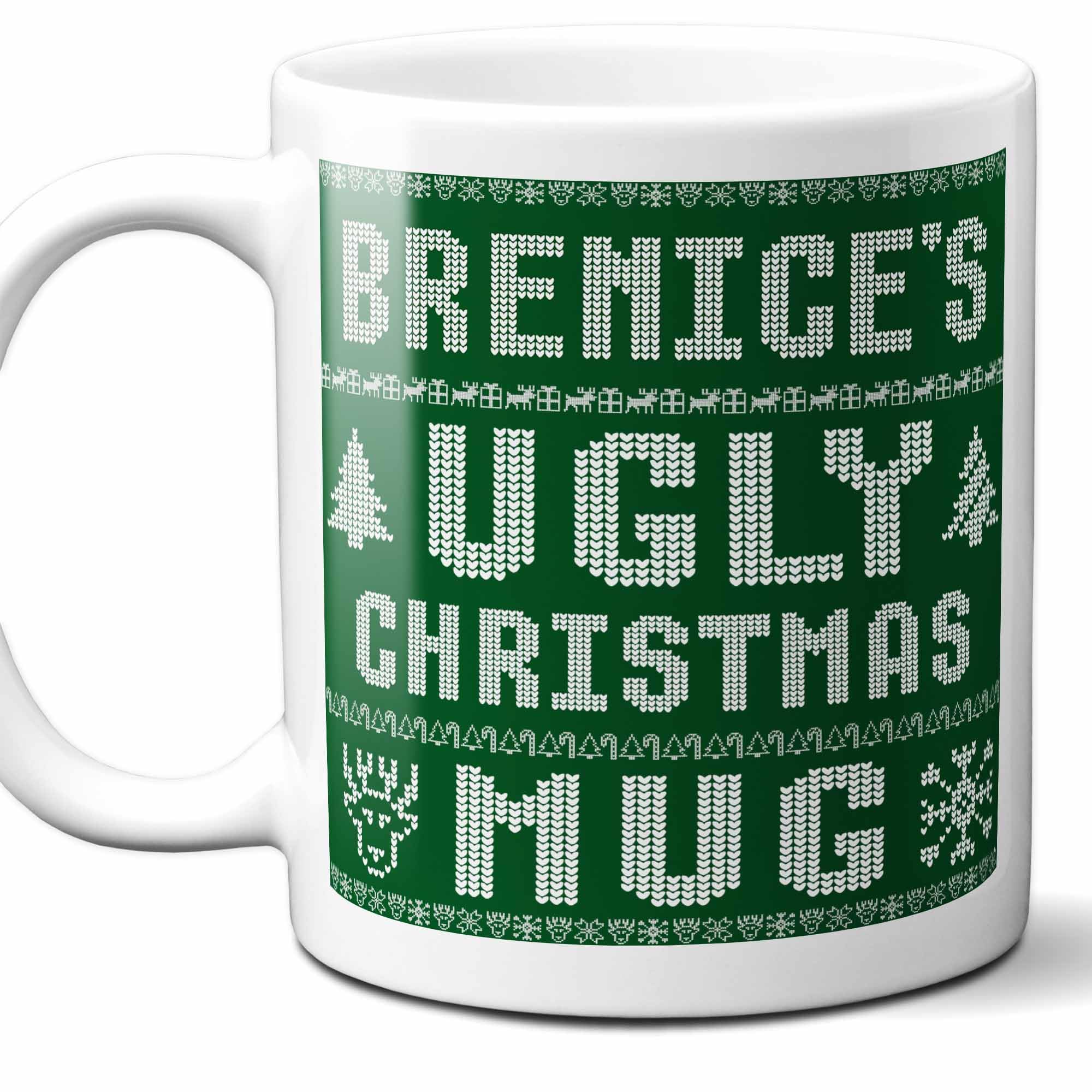 Brenice Name Christmas Gift. Personalized Ugly Christmas Sweater Coffee Mug. Funny Custom Xmas Gift, Stocking Stuffer For Friends, Coworkers And Person Who Has Everything. 11 Ounces.