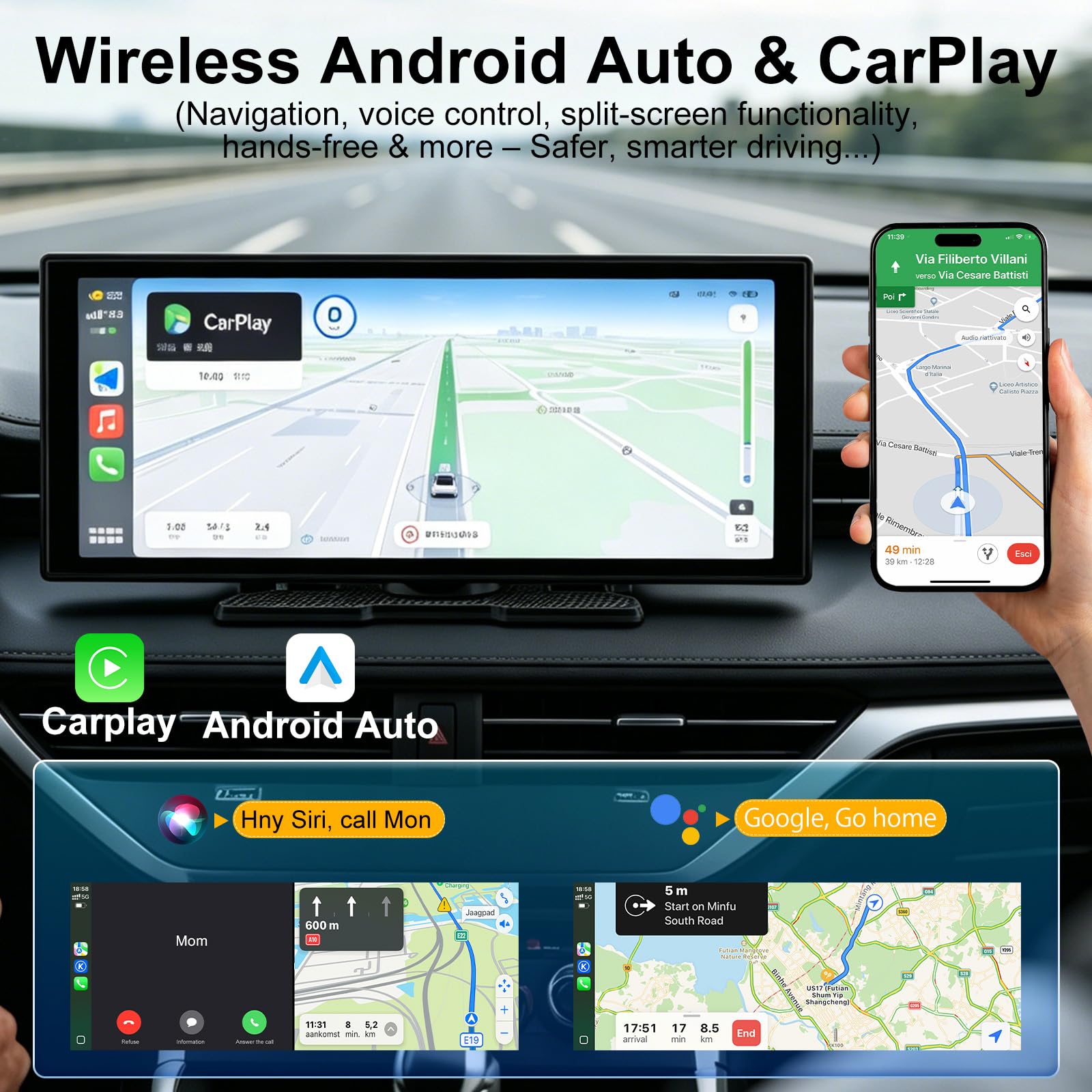 Schermo Carplay 2026 da 11 pollici per auto, Net-flix integrato, You-Tube, Tik-Tok e altro, tablet per auto HD 1920 x 720P per Apple Carplay e Android Auto con fotocamera di backup 1080P