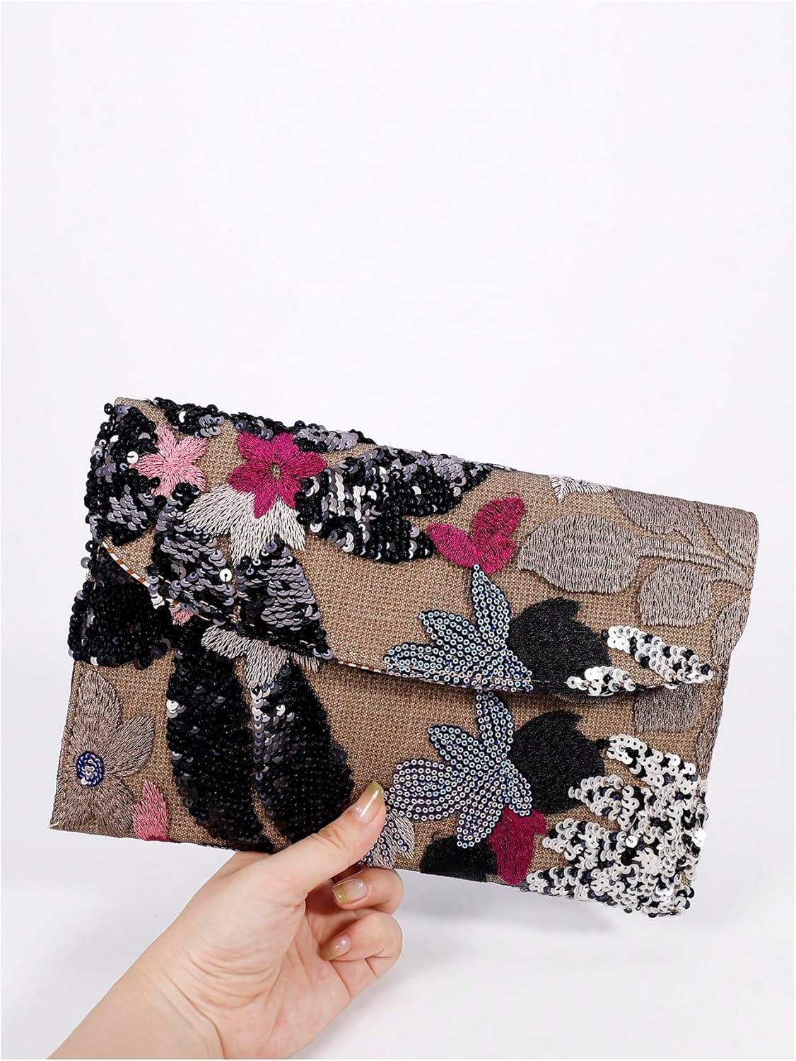 Verdusa Women's Floral Embroidery Sequin Evening Beaded Clutch Bags 2026 Party Purses - Image 2