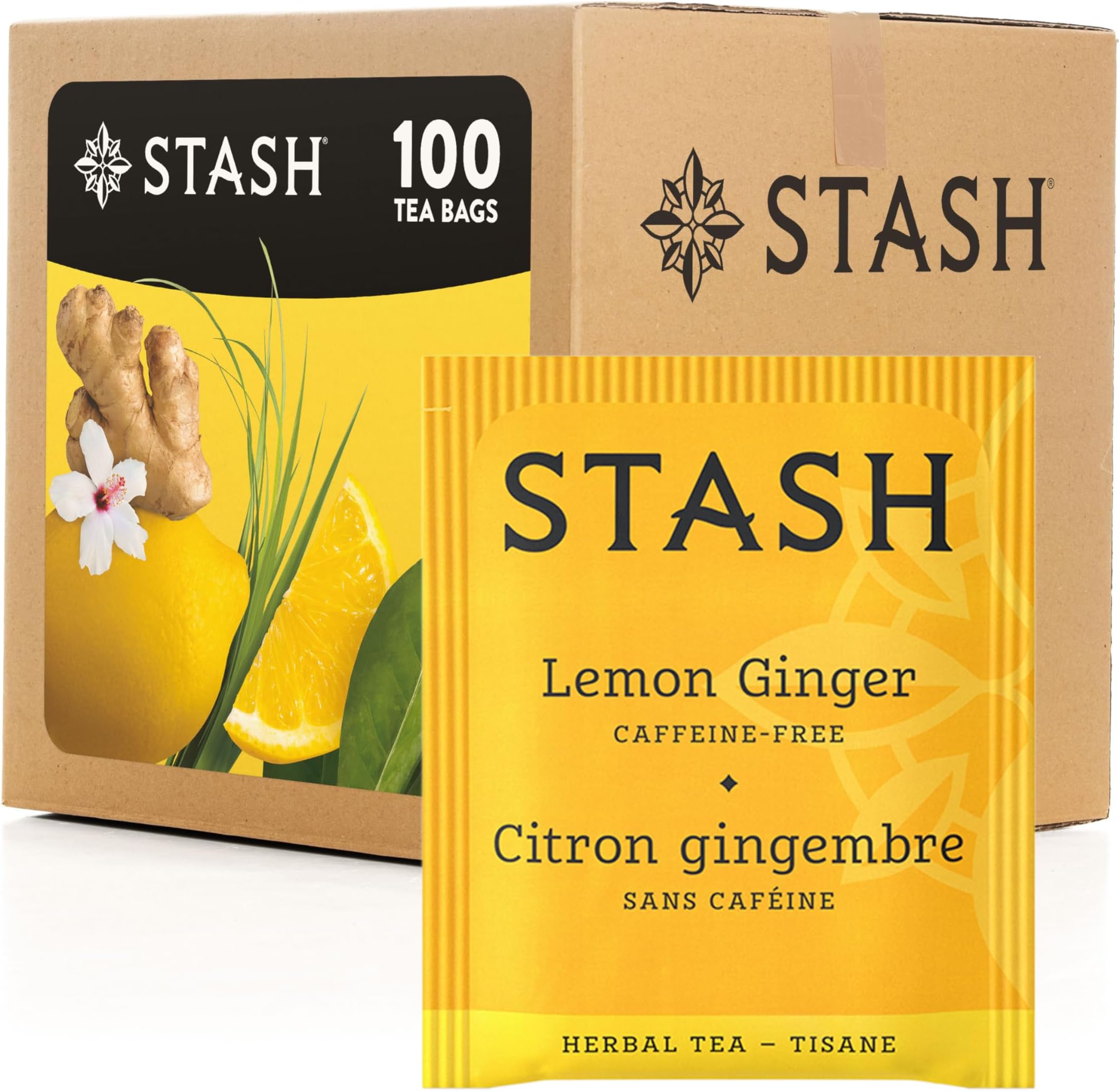Stash Tea Lemon Ginger Herbal Tea Box of 100 Tea Bags