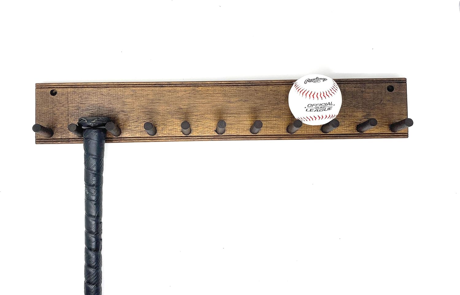 MWCSPORTS Baseball Softball Bat Rack Natural Finish Meant to Hold Up to 10 Full Size Standard Bats Holder Display Trophy Awards Baseball Bat Rack Shelf Holder Wall Mount (Mahogany)