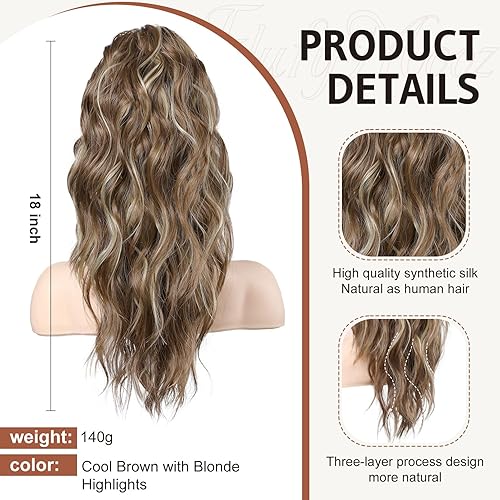 Miniatura 9 de FLUFYMOOZ Extensión de cola de caballo, extensión de cola de caballo con clip de garra de 18 pulgadas, extensiones de cabello ondulado y rizado con