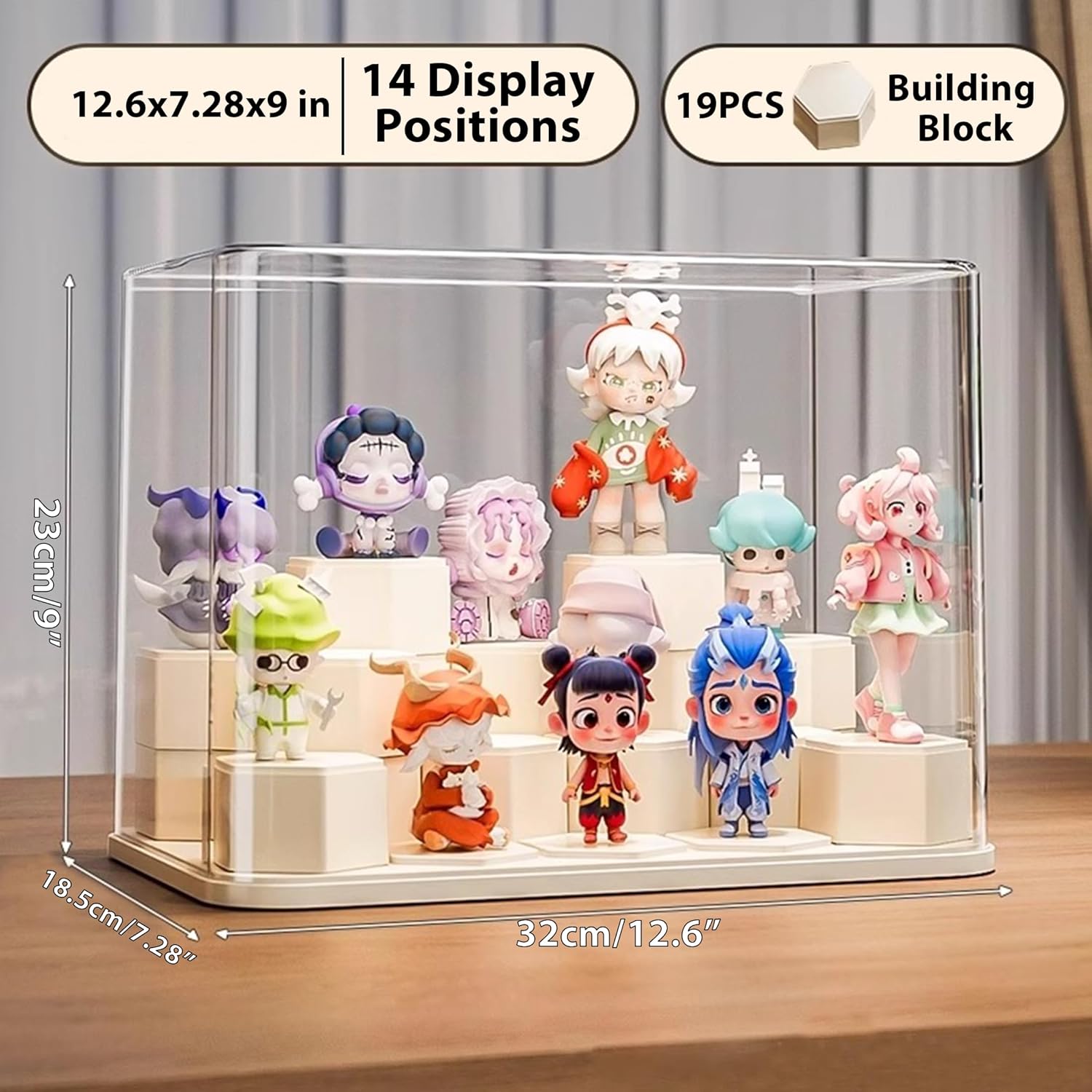 Building Block DIY Combination Figurine Display Box,Installation Free Clear Display Case for Figures,Dustproof Showcase for Collectibles Pop Popmart Action Figures (Large 12.6"x7.28"x9")
