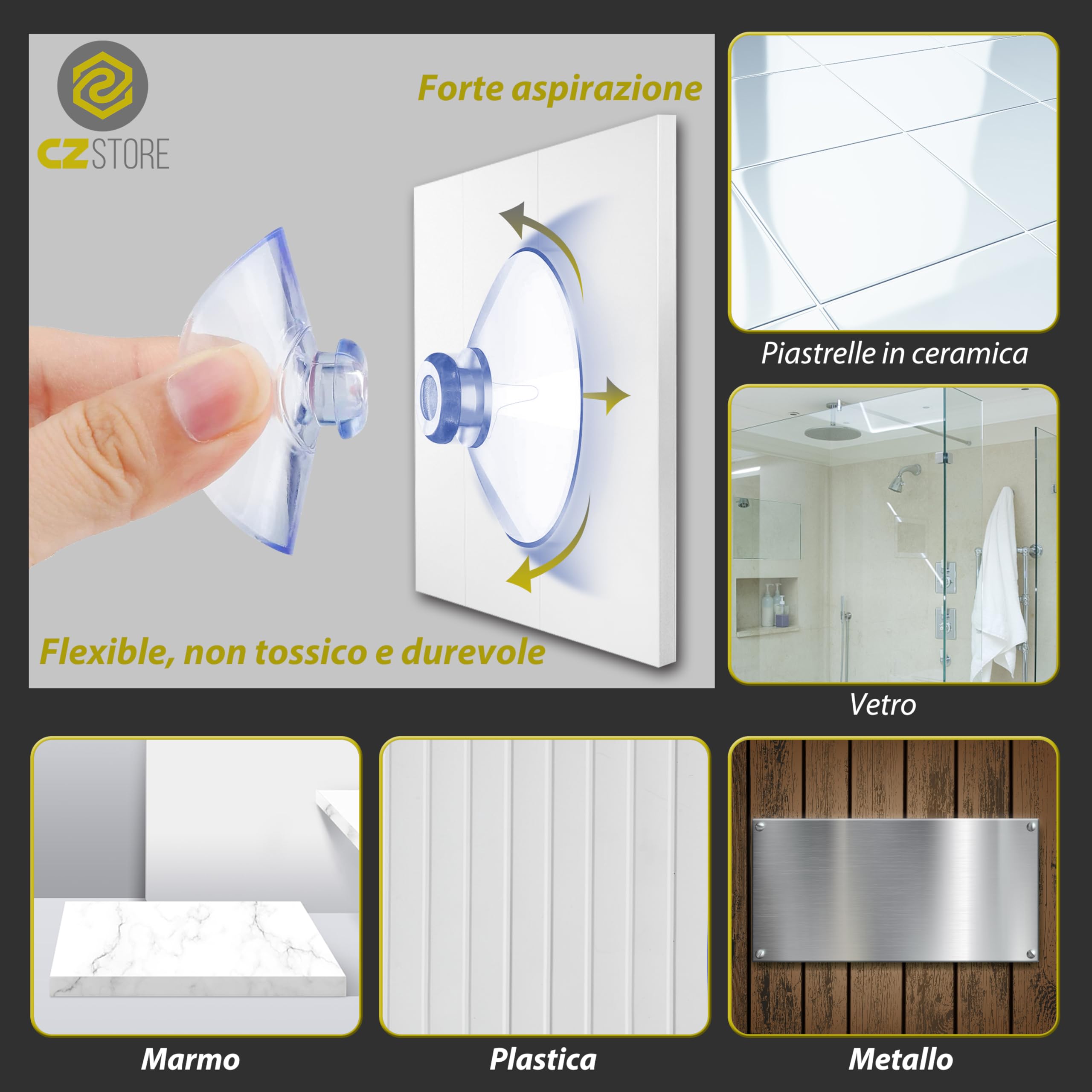 Mini Ventose -✮GARANZIA A VITA✮- 20 PEZZI - Ventose Trasparenti in PVC - Ventosa 20 MM, Riutilizzabile, Senza Gancio, Linguetta a Fungo - Appendini adesivi per Specchi, Vetro, Finestre