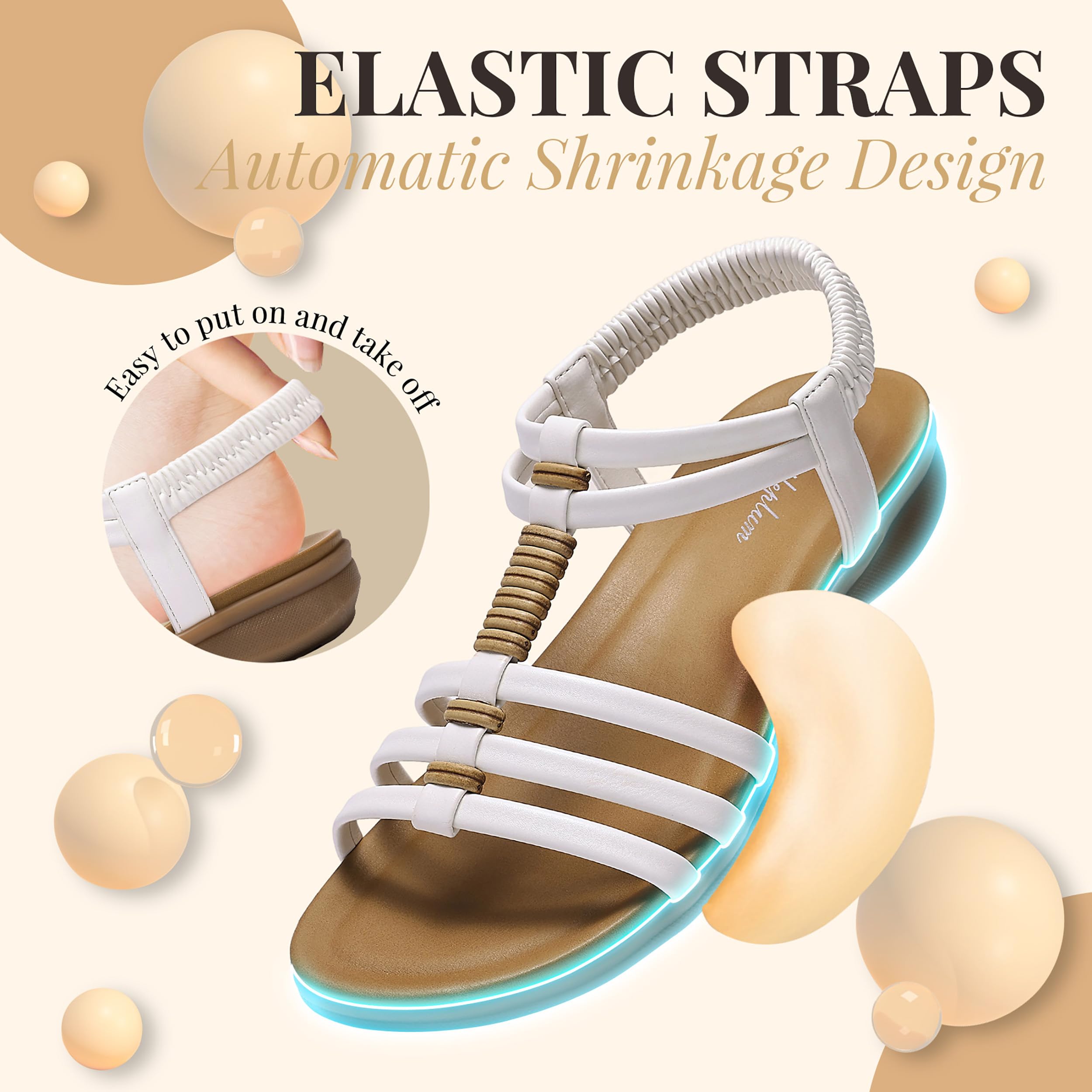Littleplum Damen Sandalen mit Fußgewölbestütze Sommer Flache Gladiatoren Sandalen Bequeme Strandliche Riemchen