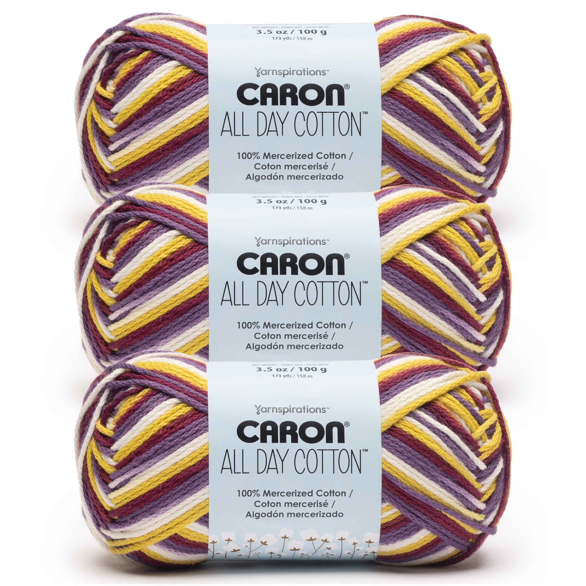 Caron All Day Cotton Prints Yarn for Crocheting, Autumn Forest, 3-Pack