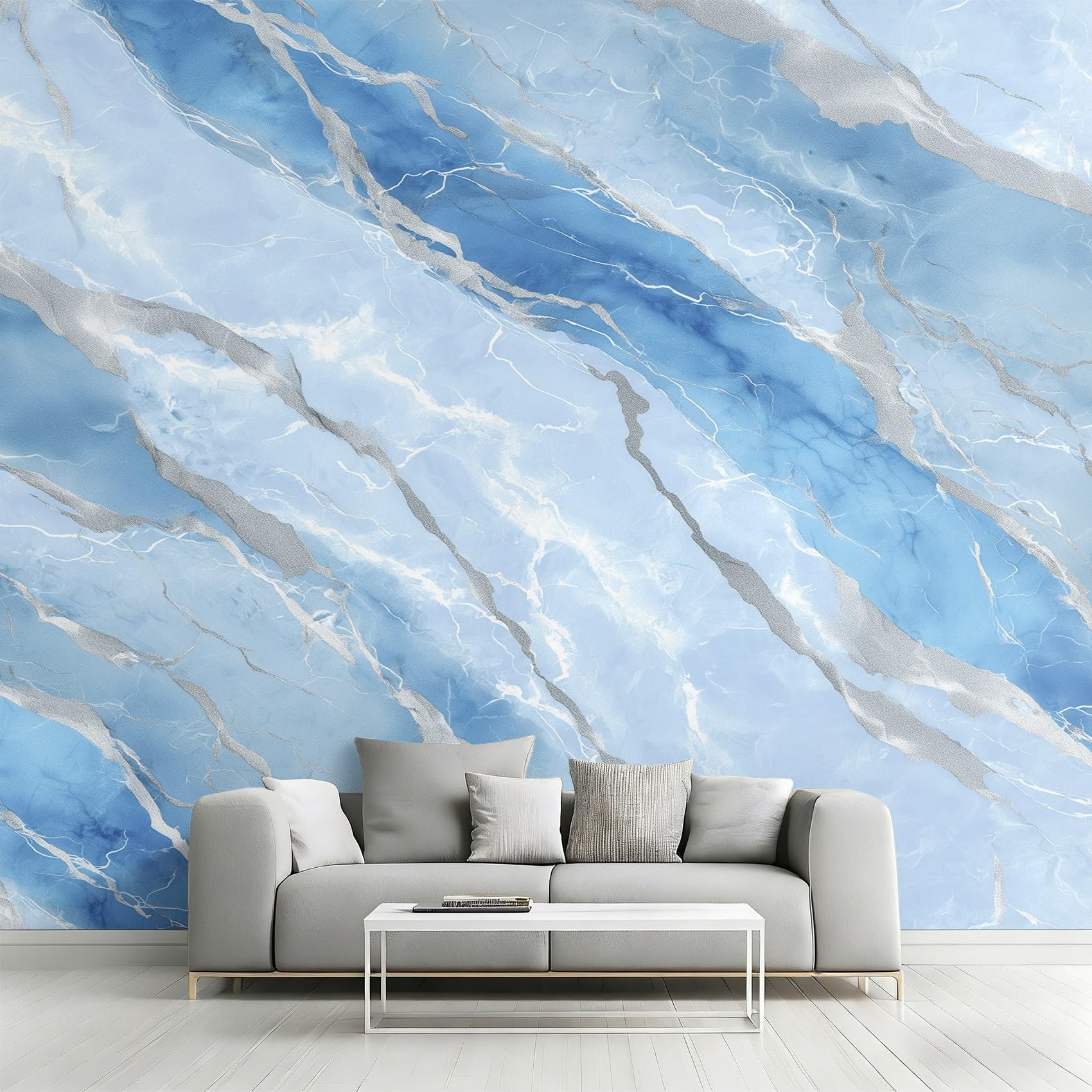 Wall Mural Blue Marble Wallpaper - Abstract Marble Effect Photo Wallpaper for Living Room Bedroom, Non-Woven Blue Wall Paper Home Decor Art 150x105 cm w6g13