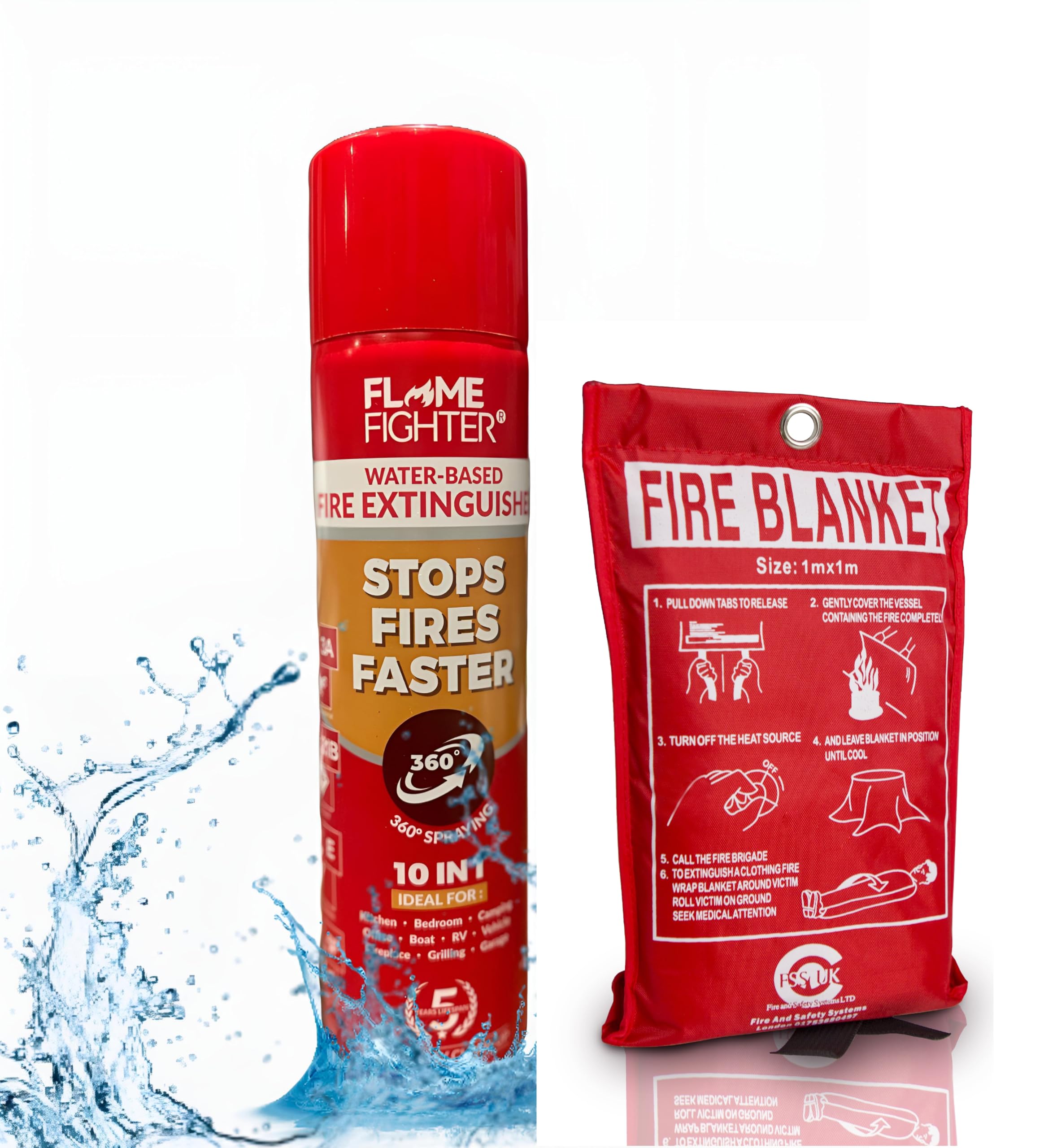 Fss Uk 520 Ml Water Mist Fire Extinguisher & 1M X 1M Fire Blanket.