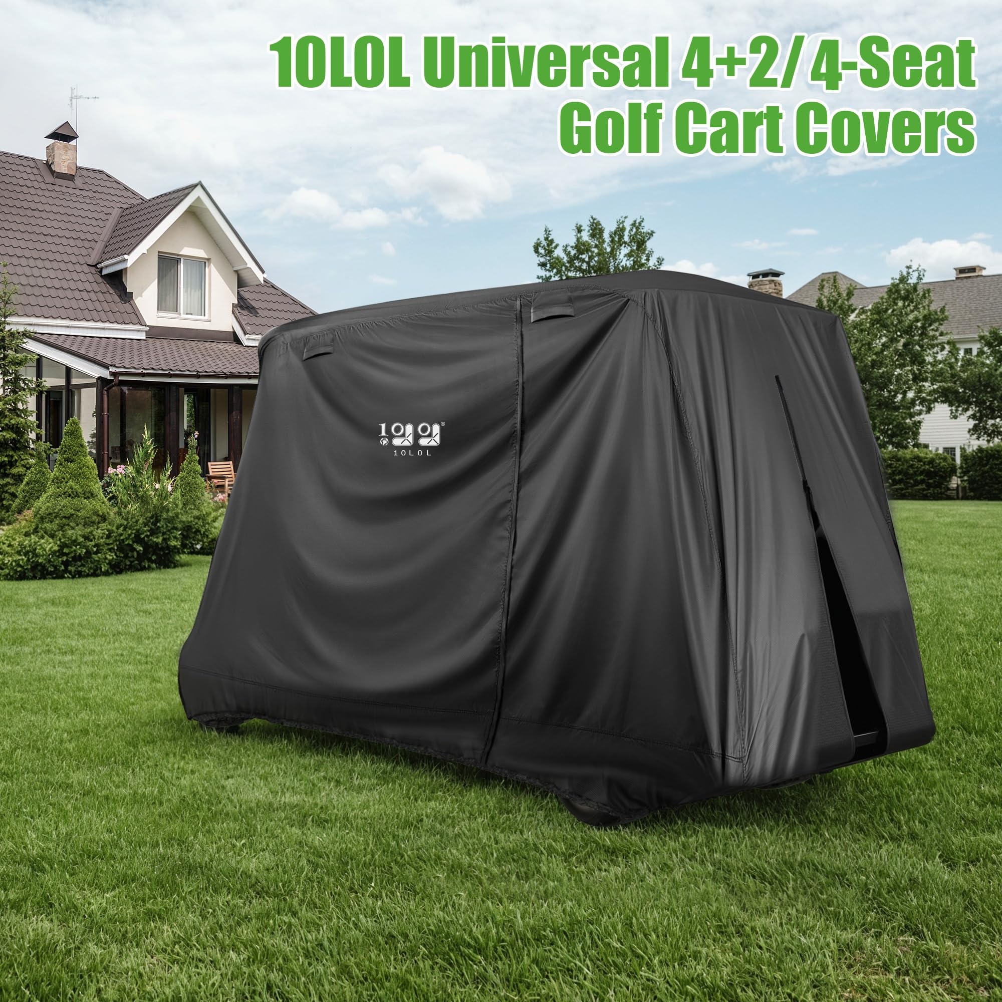 10L0L Wodoodporny pokrowiec na wózek golfowy dla 4+2 i 4-osobowych | tkanina Oxford 420D | uniwersalne dopasowanie Yamaha, EZGO, samochód klubowy, wiatroszczelny, z 3 zamkami błyskawicznymi