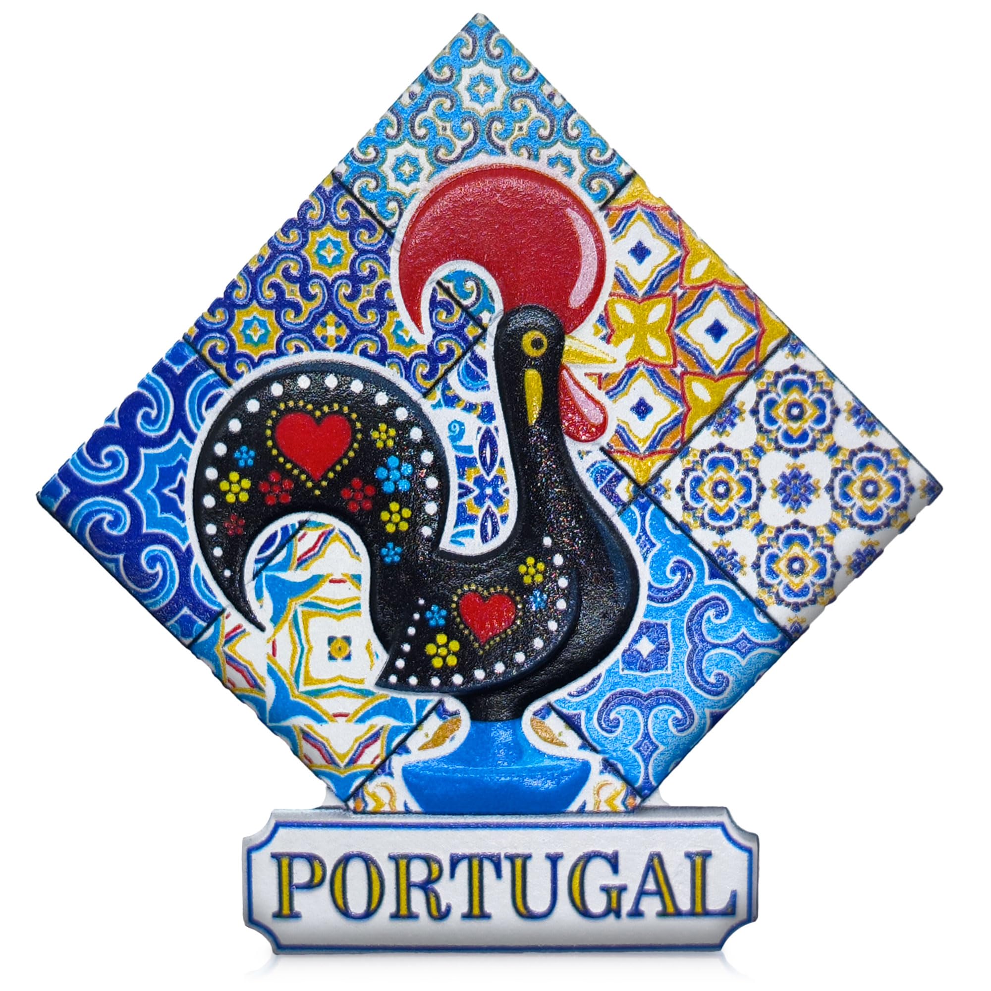 Maxi-Solutions Portugal 3D Fridge Magnet With Galo De Barcelos & Azulejo Tile Design – Travel Souvenir & Gift, 8 × 8 × 1 Cm Decorative Kitchen & Office Magnet