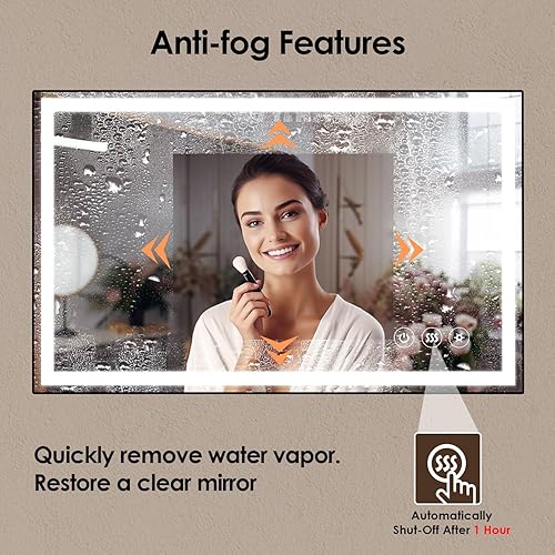 Miniatura 4 de Espejo de baño LED con marco de metal, 36 x 36 pulgadas, espejo de tocador con luces delanteras regulables, espejo iluminado para pared, antiniebla,