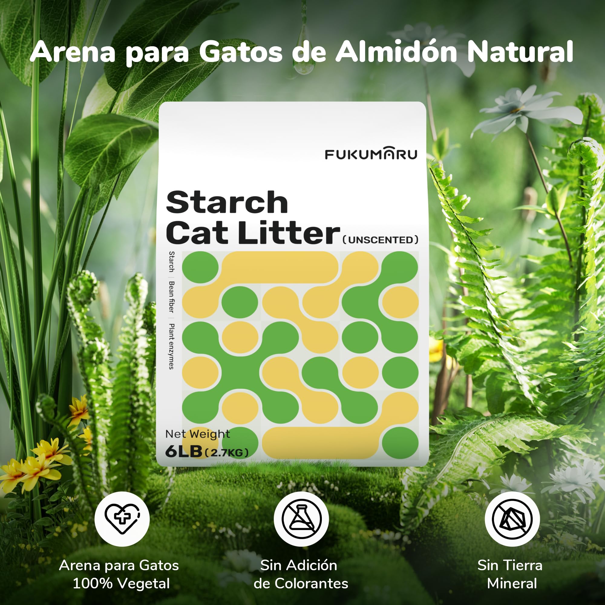 FUKUMARU Yuca Arena para Gatos 10.8kg– Fuerte aglomeración, Ingredientes Vegetales, Fondo Antiadherente, sin Polvo, sin Perfume para un excelente Control de olores