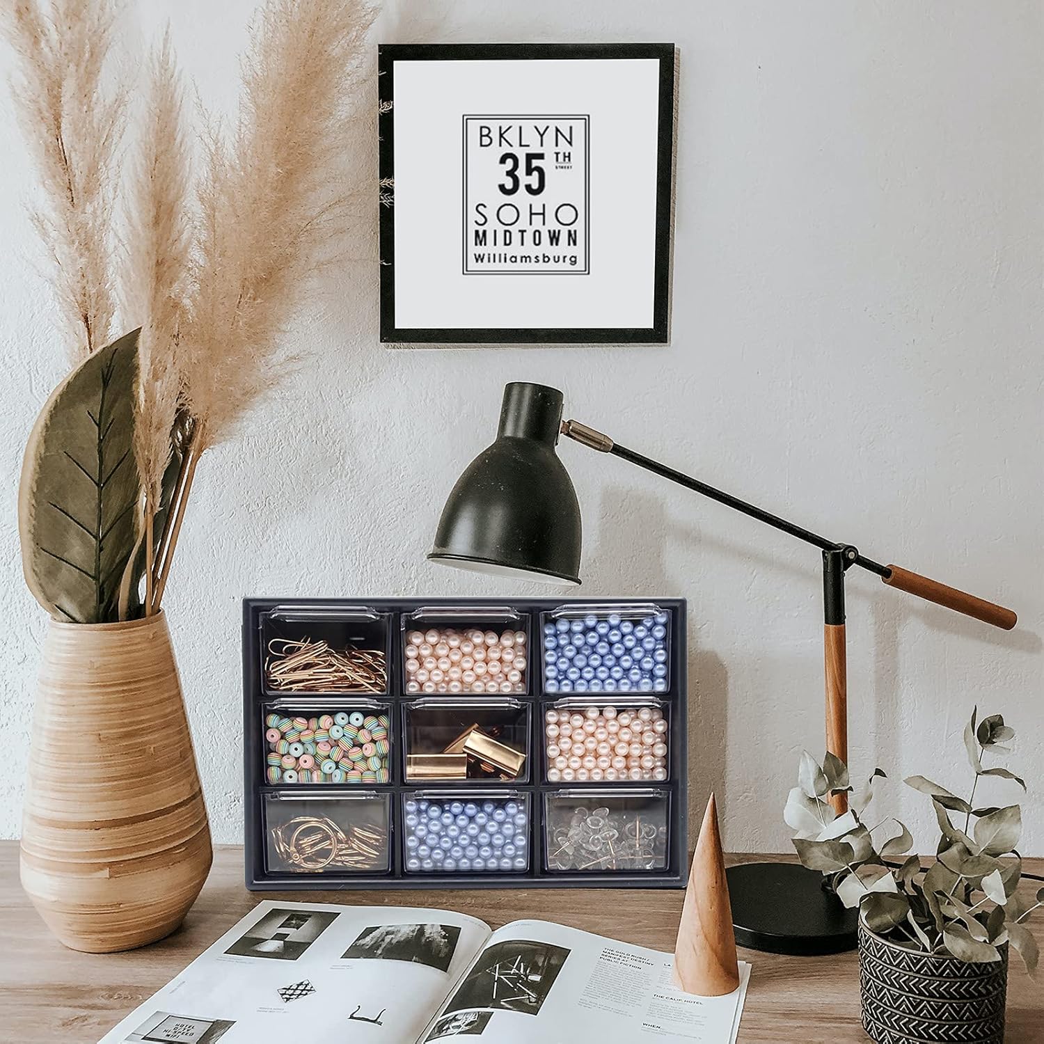 Mini Desk Organizer with Drawers, Office Supplies and Jewelry Storage Case 9 Drawers - Black : Everything Else