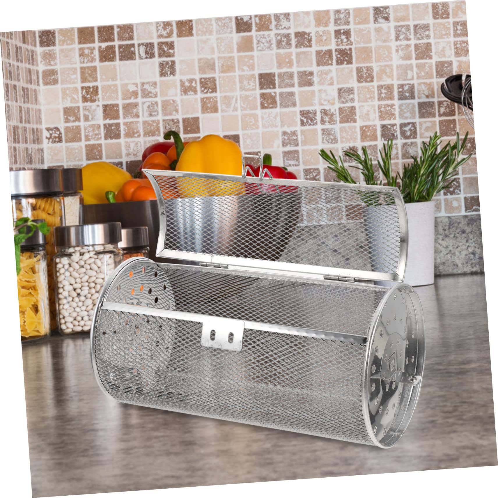 Jaula para Asar de Acero Inoxidable Giratoria Plateada | Uso Amplio para Espárragos y Cebollas, Apta para Restaurante y Reuniones Familiares, Acabado en Acero Inoxidable