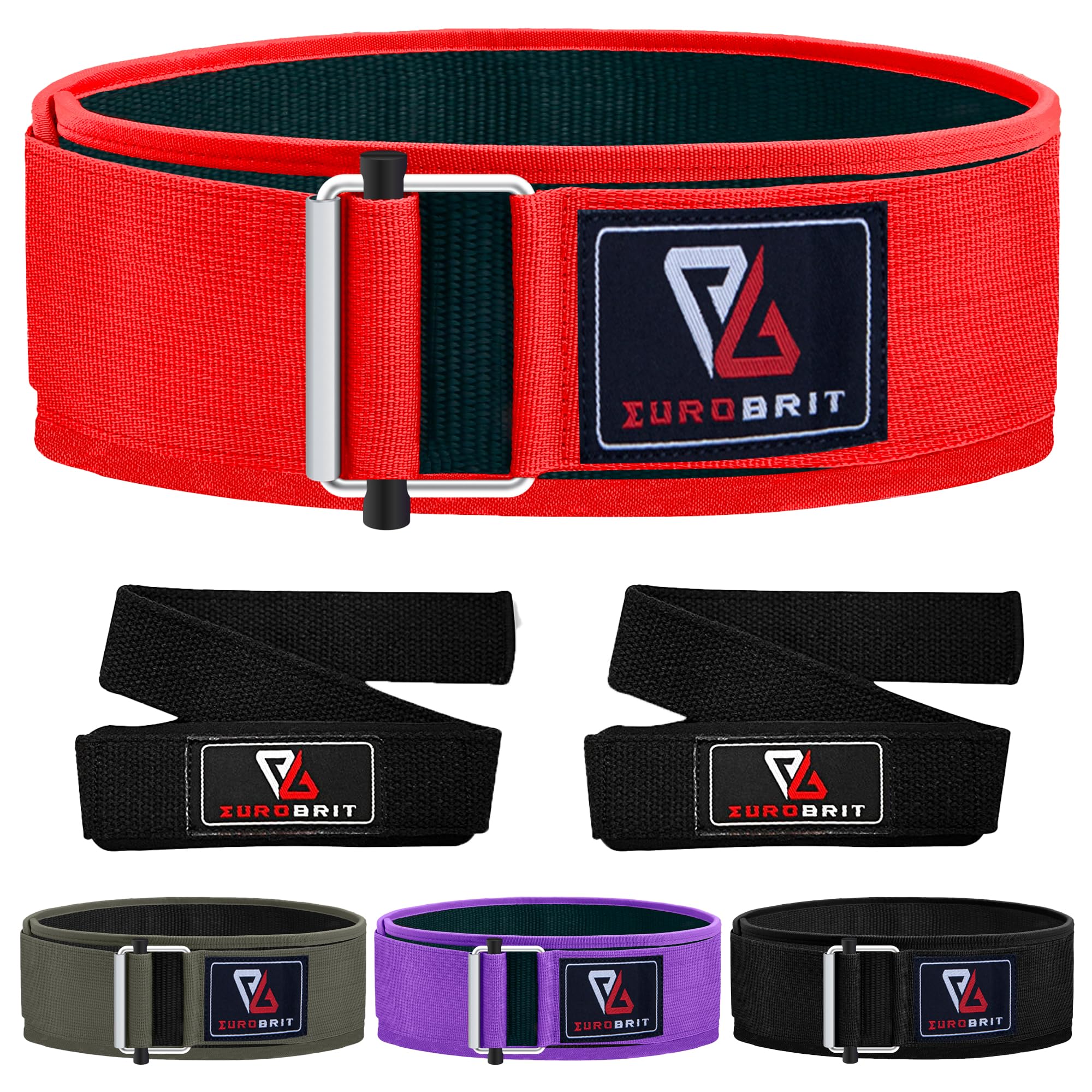 Eurobrit Weight Lifting Belt, Self-Locking Nylon Deadlift Belt for Men and Women with Free Lifting Straps, Olympic Athletes Lifting CrossFit Weight Belt