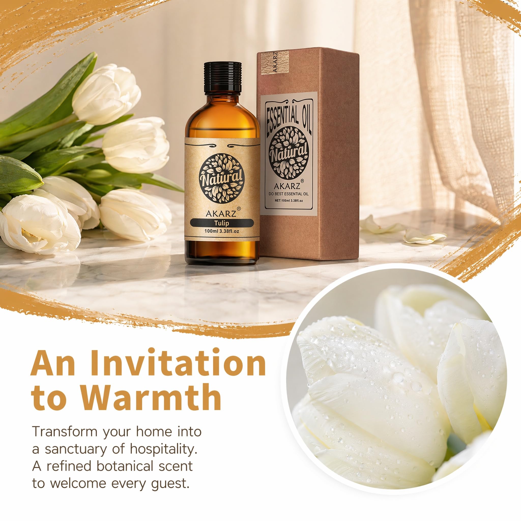 AKARZ 100ml Olejek esencjny z Tulipana - Naturalny olejek aromatyczny do dyfuzorów, lamp aromatycznych i aromatów pomieszczeń