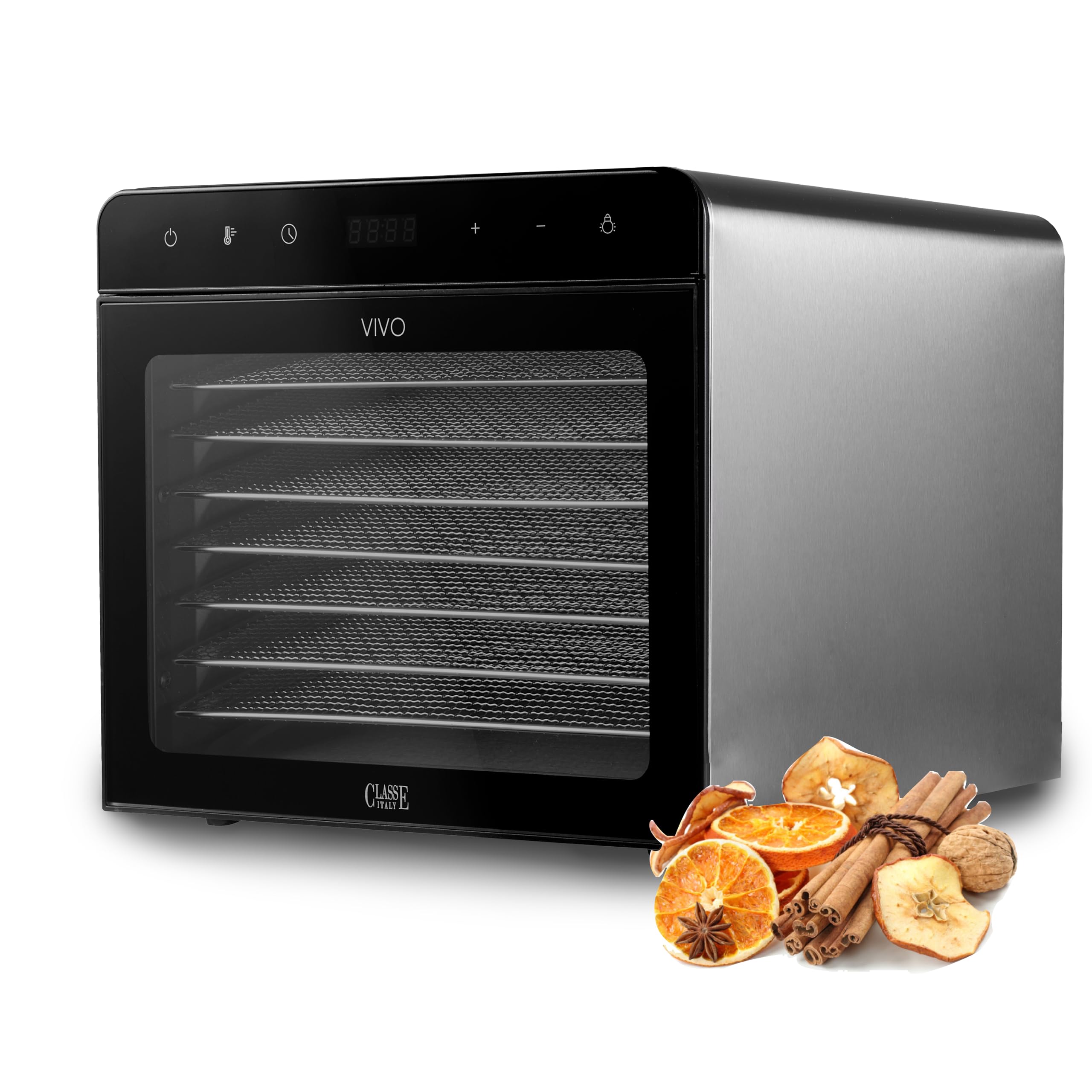 CLASSE ITALY Déshydrateur alimentaire à faible consommation, 8 plateaux en acier SUS 304, 700 W, GARANTIE 5 ANS, température réglable de 35 à 85 °C, minuterie 24 heures, sans BPA