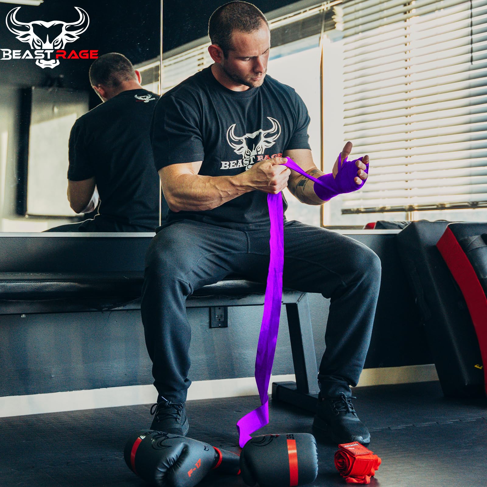 BEAST RAGE Vendajes Boxeo 4.5 M Cinta Elástica para Muñeca con Lazo Pulgar MMA Muay Thai Kick Boxing