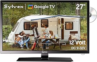 SYLVOX 27 inch Smart TV, FHD 1080P Caravan TVs with DVD Player, Google TV Compatible, Voice Control, HiFi Speaker, AC/DC, Wide Voltage, DVB-T2/C/S2, HDMI USB, 12V Television for Motorhomes, Campervan