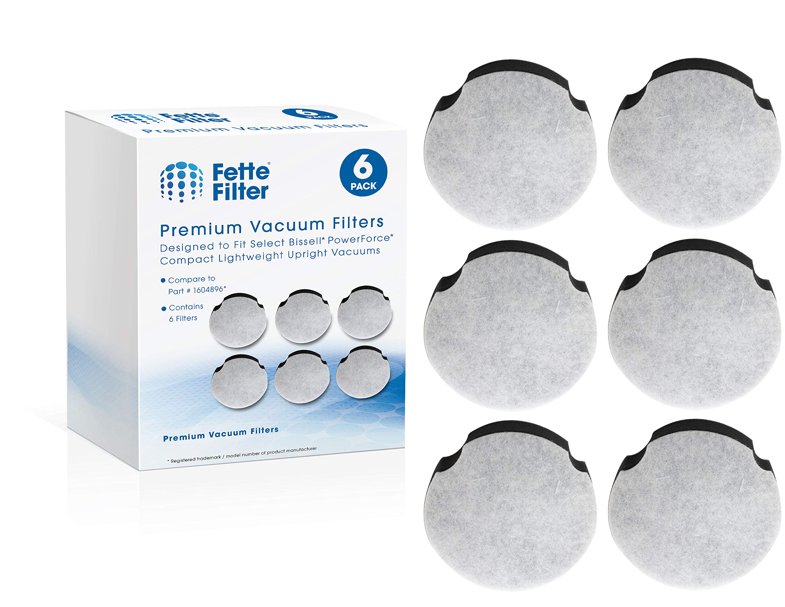 Fette Filter - Filters Compatible with Bissell Powerforce Compact Lightweight Vacuum. Compare to Part # 1604896 160-4896. Pack of 6.