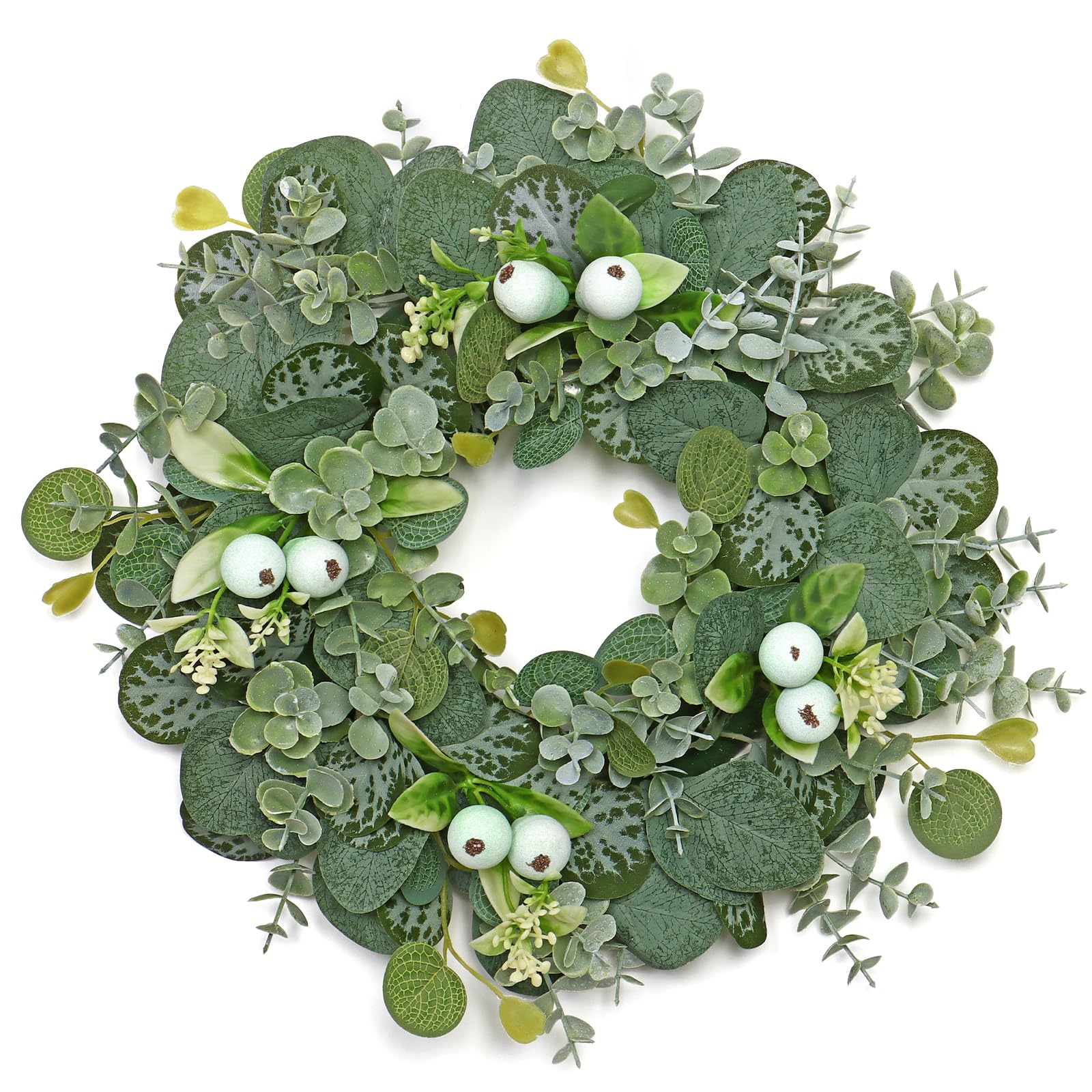 ASTNIC Spring Door Wreath for Front Door, 12 inch Artificial Wreaths with Eucalyptus Greenery Foliage, Lifelike Door Wreaths Outdoor All Year Ramadan Decorations for Home, Fireplace, Farmhouse Decor