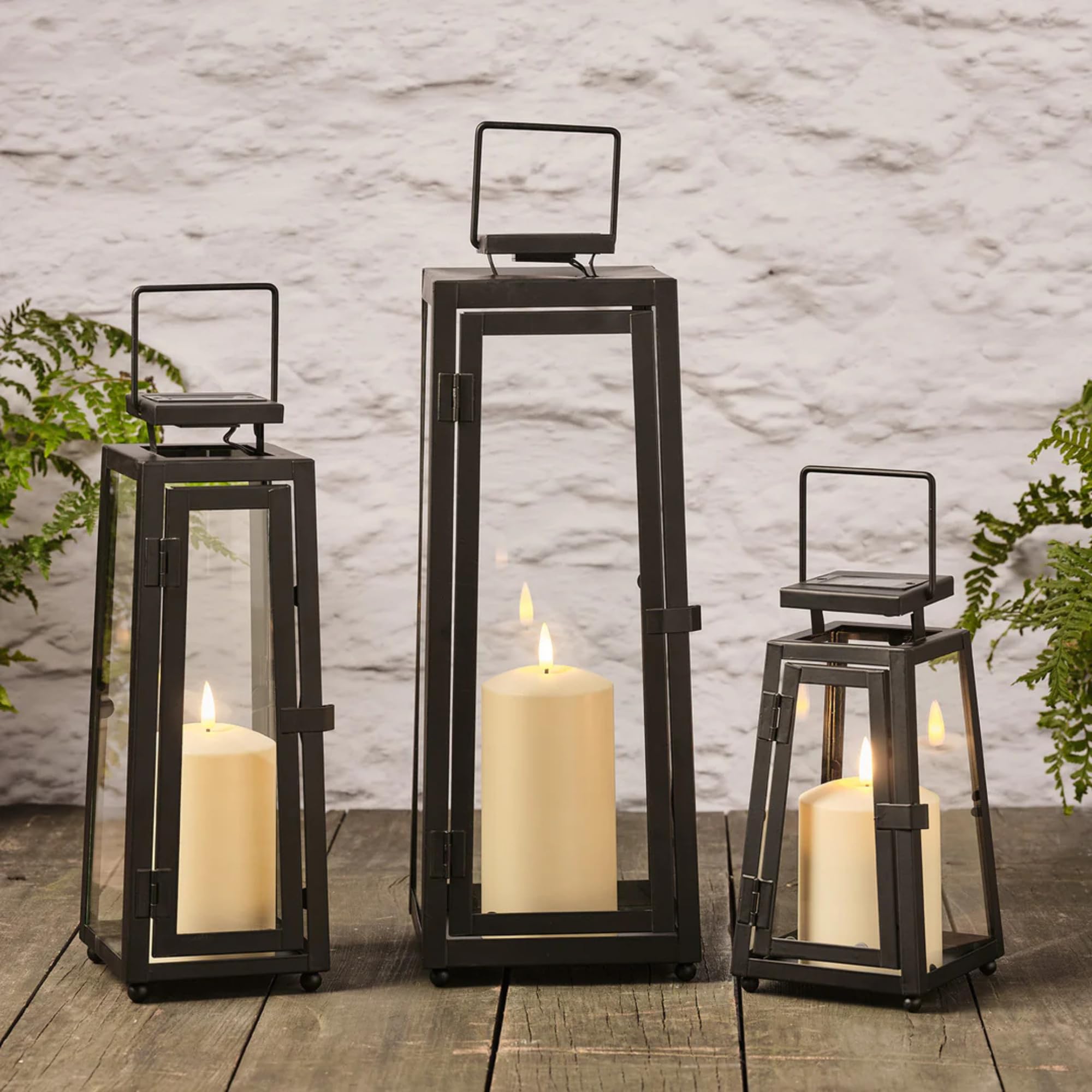Lights4fun Black Set Of 3 Outdoor Garden Solar Powered Metal Decorative Truglow® Led Candle Lanterns Lights Ip44 Waterproof Garden Patio Decorations