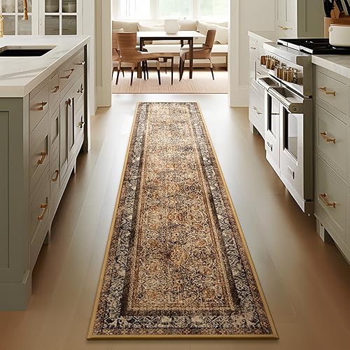 Miniatura 5 de Phantoscope Alfombra de pasillo de 2 x 8 pies  Alfombra bohemia lavable antideslizante para cocina, ultrafina, vintage, envejecida, para entrada,