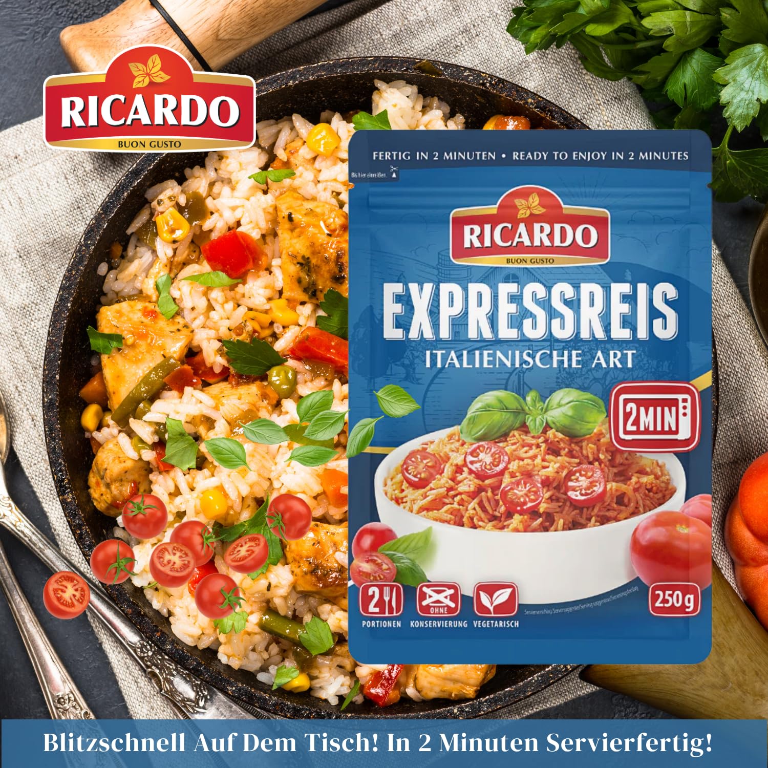 RICARDO Express Reis Italienisch 8 x 250g Reiszubereitung Fertiggerichte Mikrowelle/Pfanne schnell & einfach zubereitet